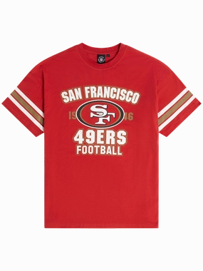 San Francisco 49ers Majestic NFL Vintage Stripe Oversized T-Shirt - Red