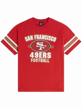 San Francisco 49ers Majestic NFL Vintage Stripe Oversized T-Shirt - Red