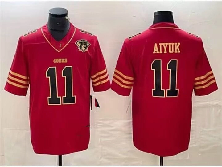 SF.49ers #11 Brandon Aiyuk 75th Anniversary Alternate Red Stitched Game Football Jersey