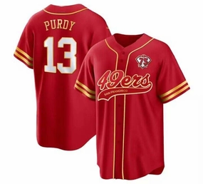 SF.49ers #13 Brock Purdy Red 75th anniversary Cool Base Stitched American Baseball Jersey