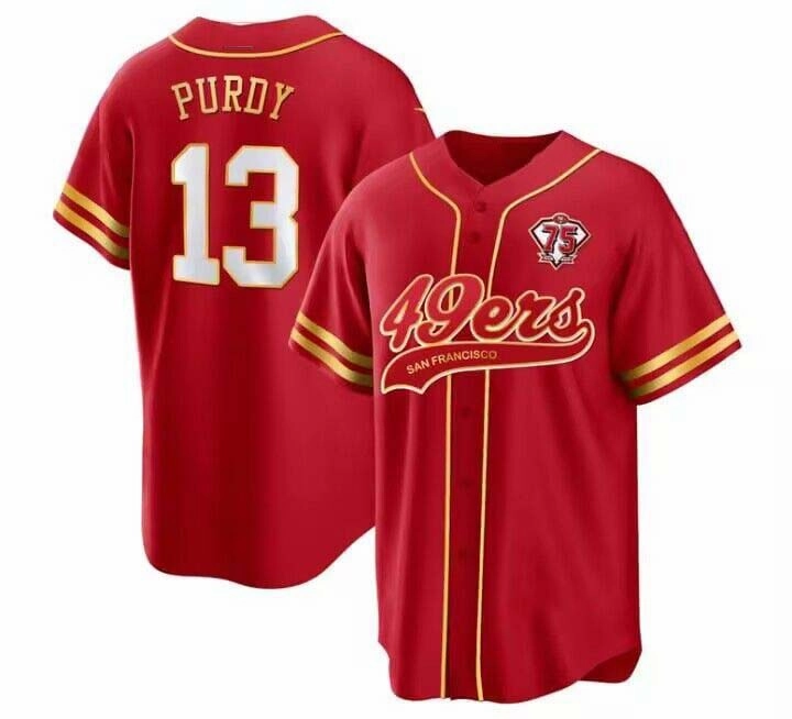 SF.49ers #13 Brock Purdy Red 75th anniversary Cool Base Stitched American Baseball Jersey