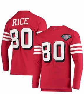 SF.49ers #80 Jerry Rice Mitchell & Ness Throwback Retired Player Name & Number Long Sleeve Top  Stitched American Football Jersey
