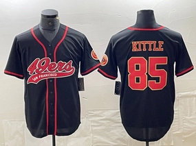 SF.49ers #85 George Kittle Black Red With Patch Cool Base Stitched Baseball Jersey