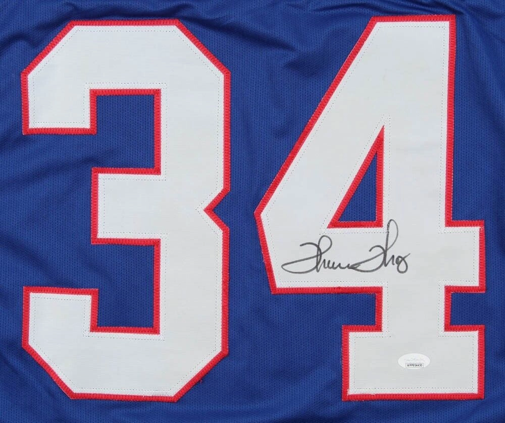Thurman Thomas Signed Buffalo Bills Career Highlight Stat Jersey (Beckett)