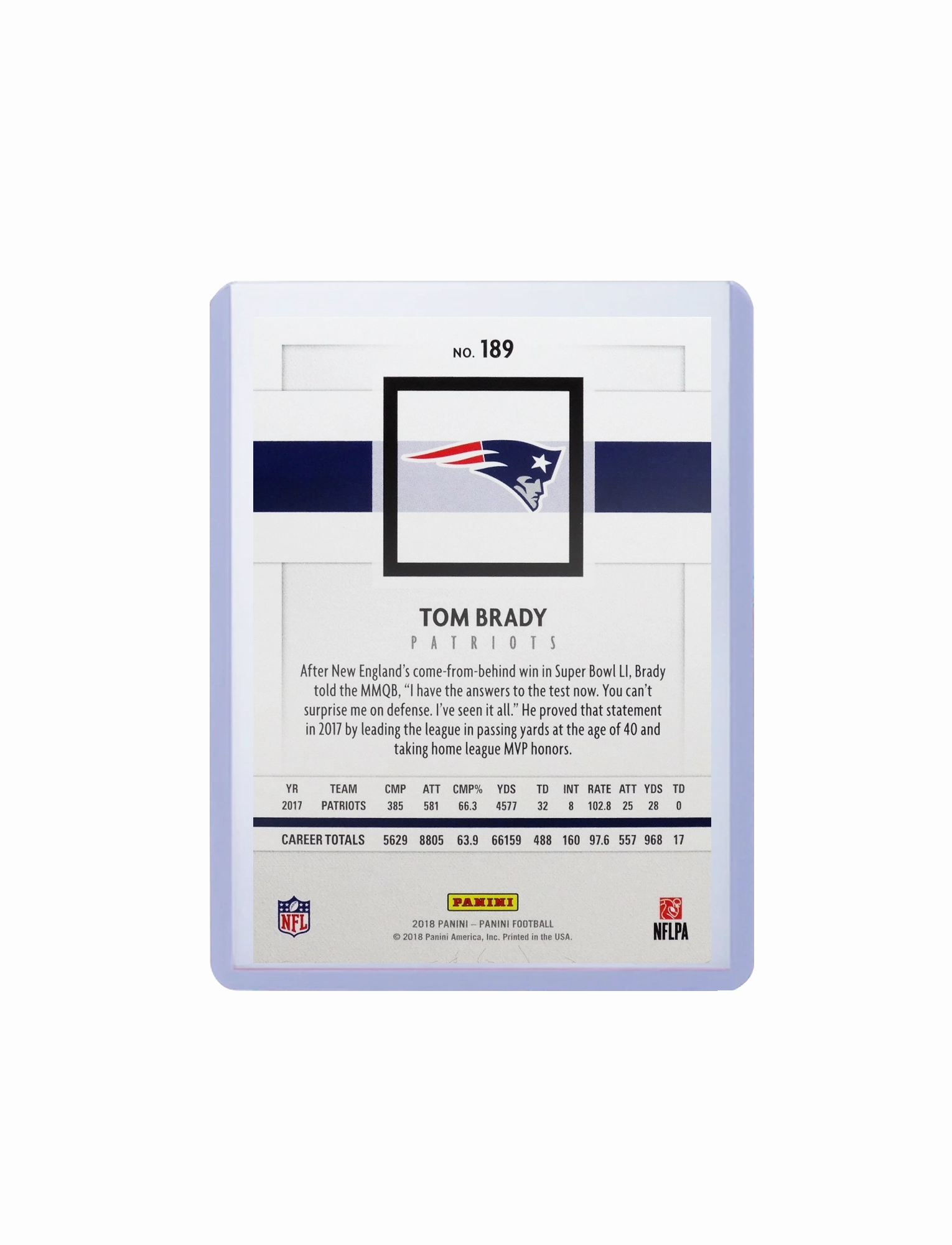 Tom Brady New England Patriots Panini NFL Football 18 Base Card