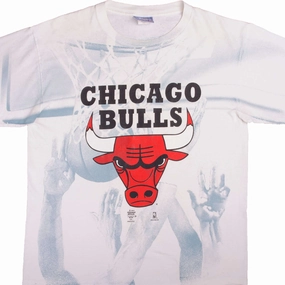 VINTAGE ALL OVER PRINT NBA CHICAGO BULLS TEE SHIRT 1990s SIZE LARGE MADE IN USA
