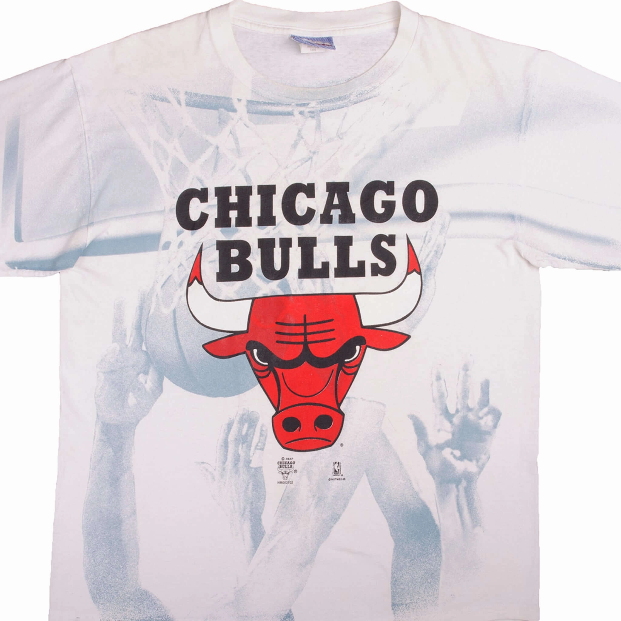 VINTAGE ALL OVER PRINT NBA CHICAGO BULLS TEE SHIRT 1990s SIZE LARGE MADE IN USA