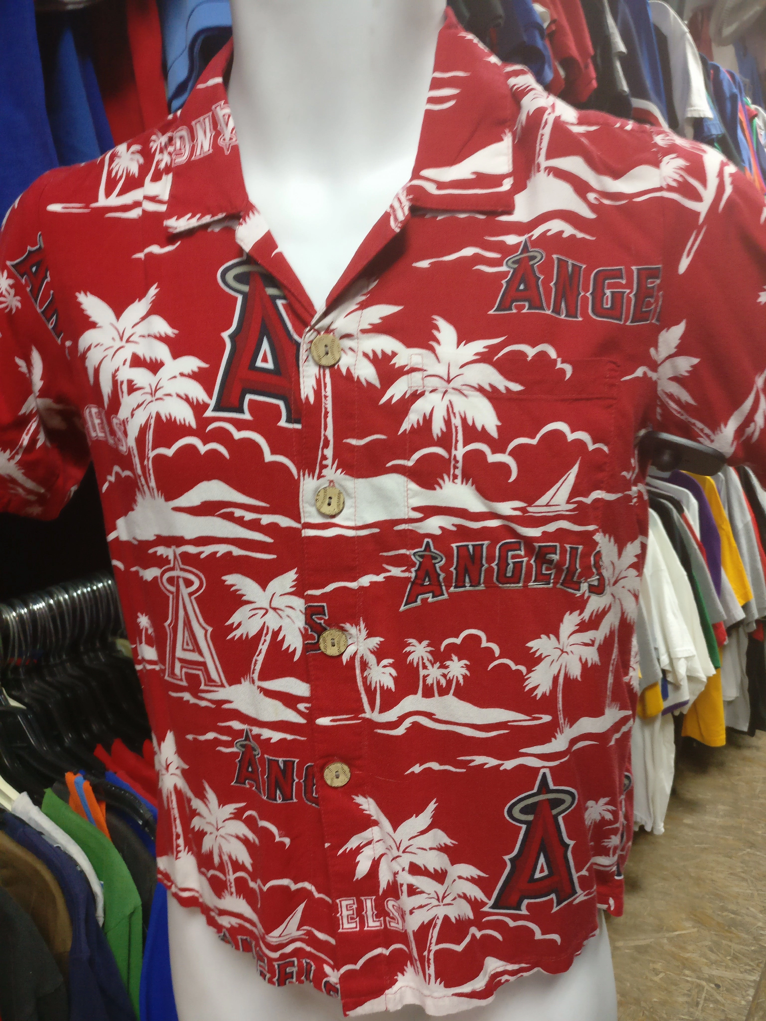 Vintage ANAHEIM ANGELS MLB Reyn Spooner Rayon Hawaiian Shirt YM