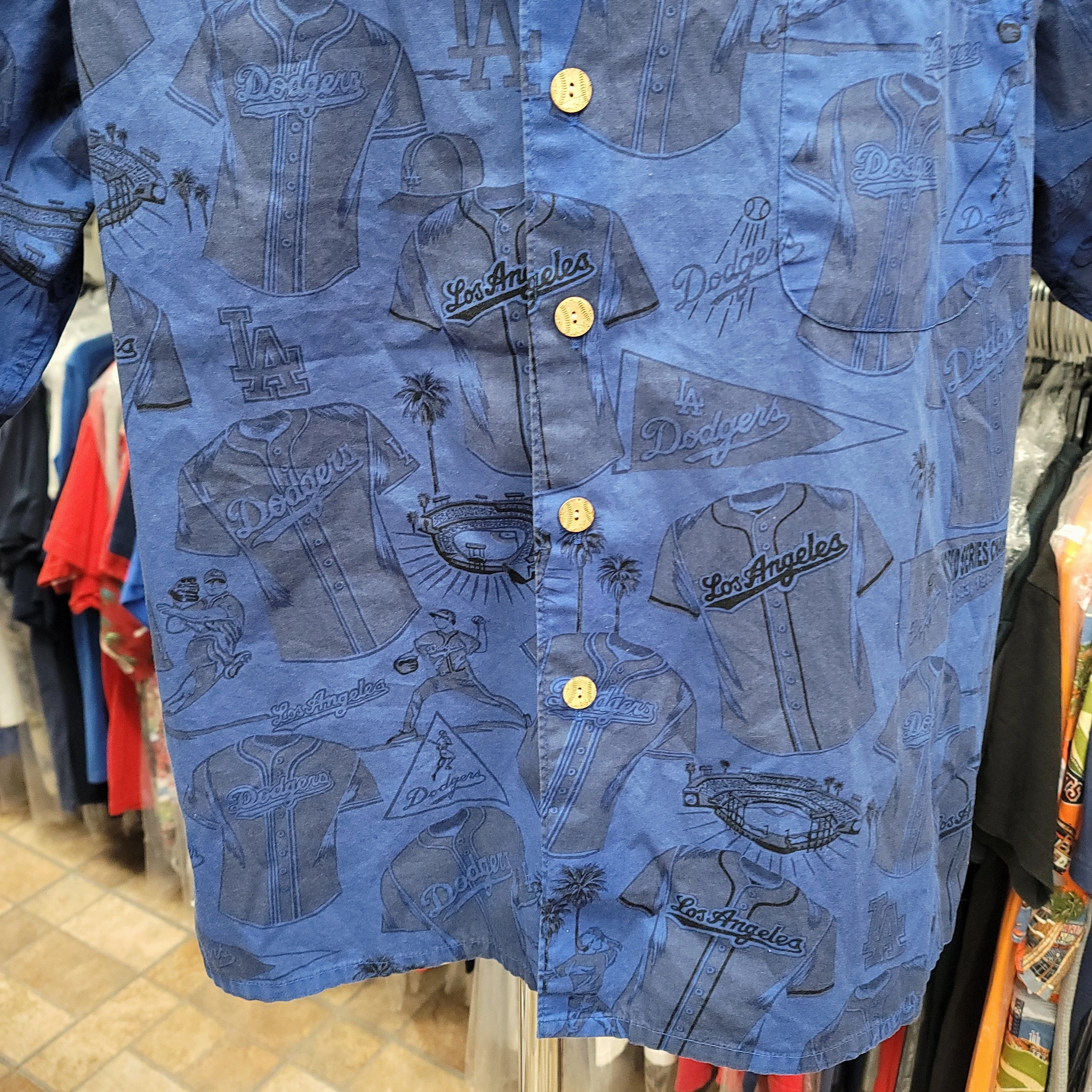 Vintage LOS ANGELES DODGERS MLB Reyn Spooner Cotton Hawaiian Shirt XL
