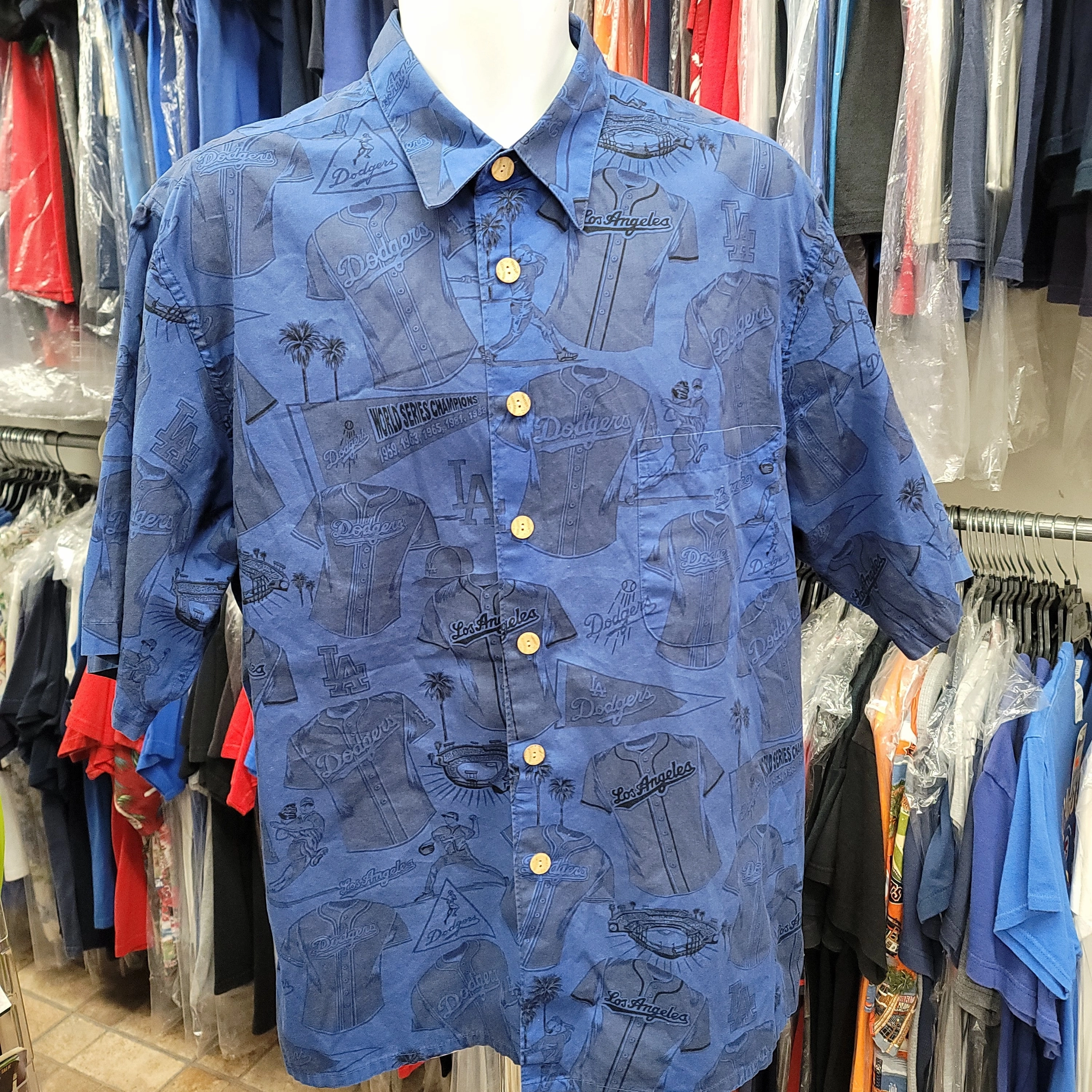 Vintage LOS ANGELES DODGERS MLB Reyn Spooner Cotton Hawaiian Shirt XL