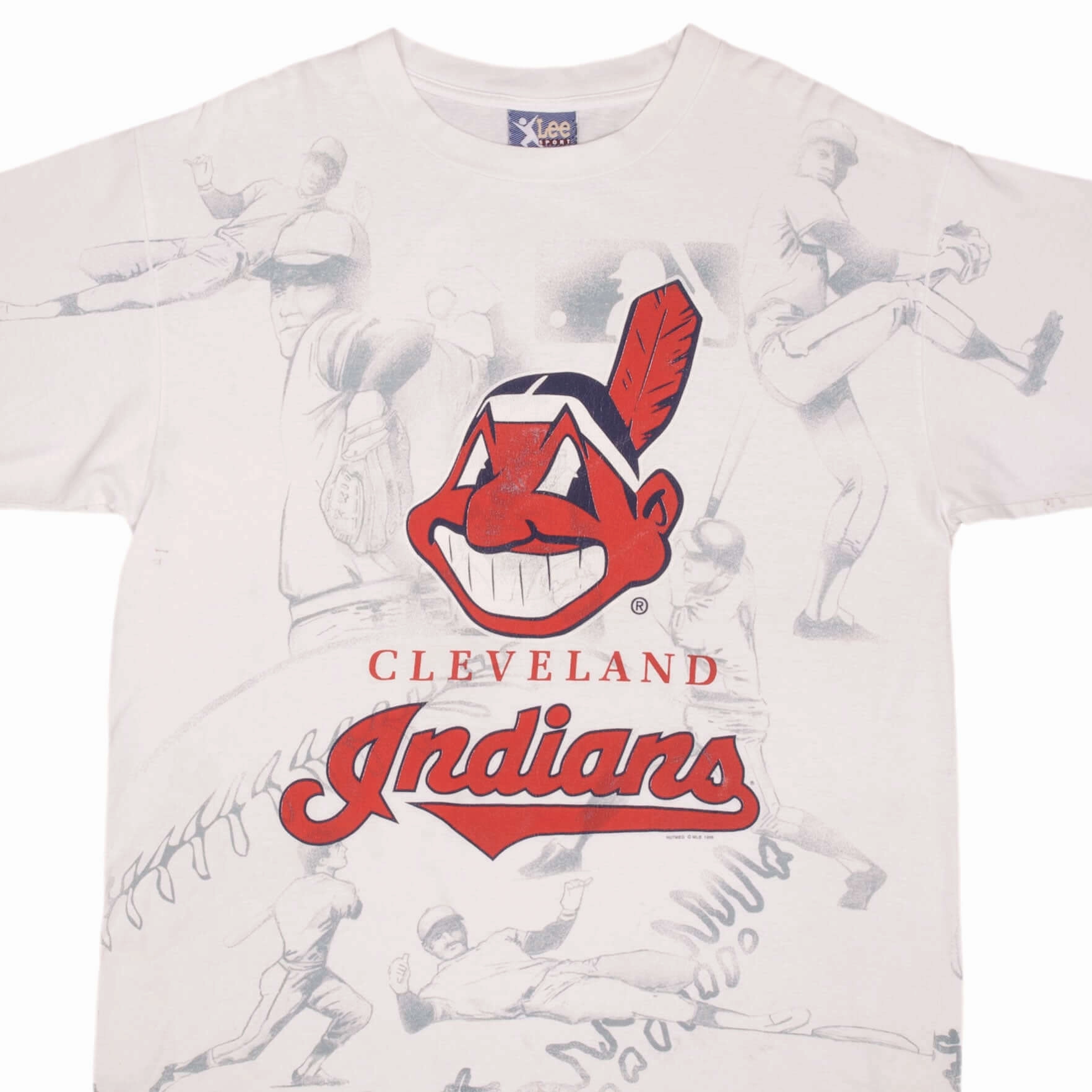 VINTAGE MLB ALL OVER PRINT CLEVELAND INDIANS 1996 TEE SHIRT SIZE XL MADE IN USA