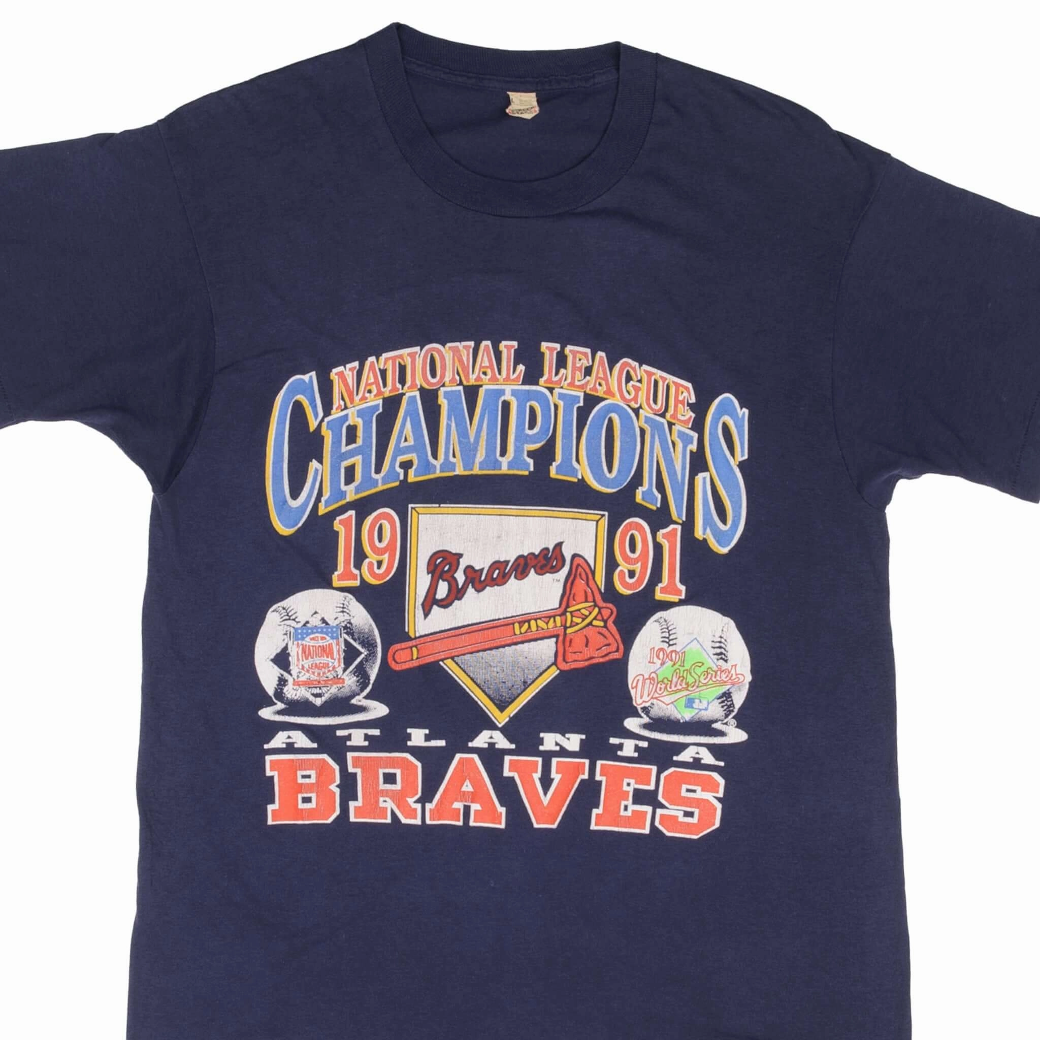 VINTAGE MLB ATLANTA BRAVES CHAMPIONS 1991 TEE SHIRT MEDIUM MADE IN USA