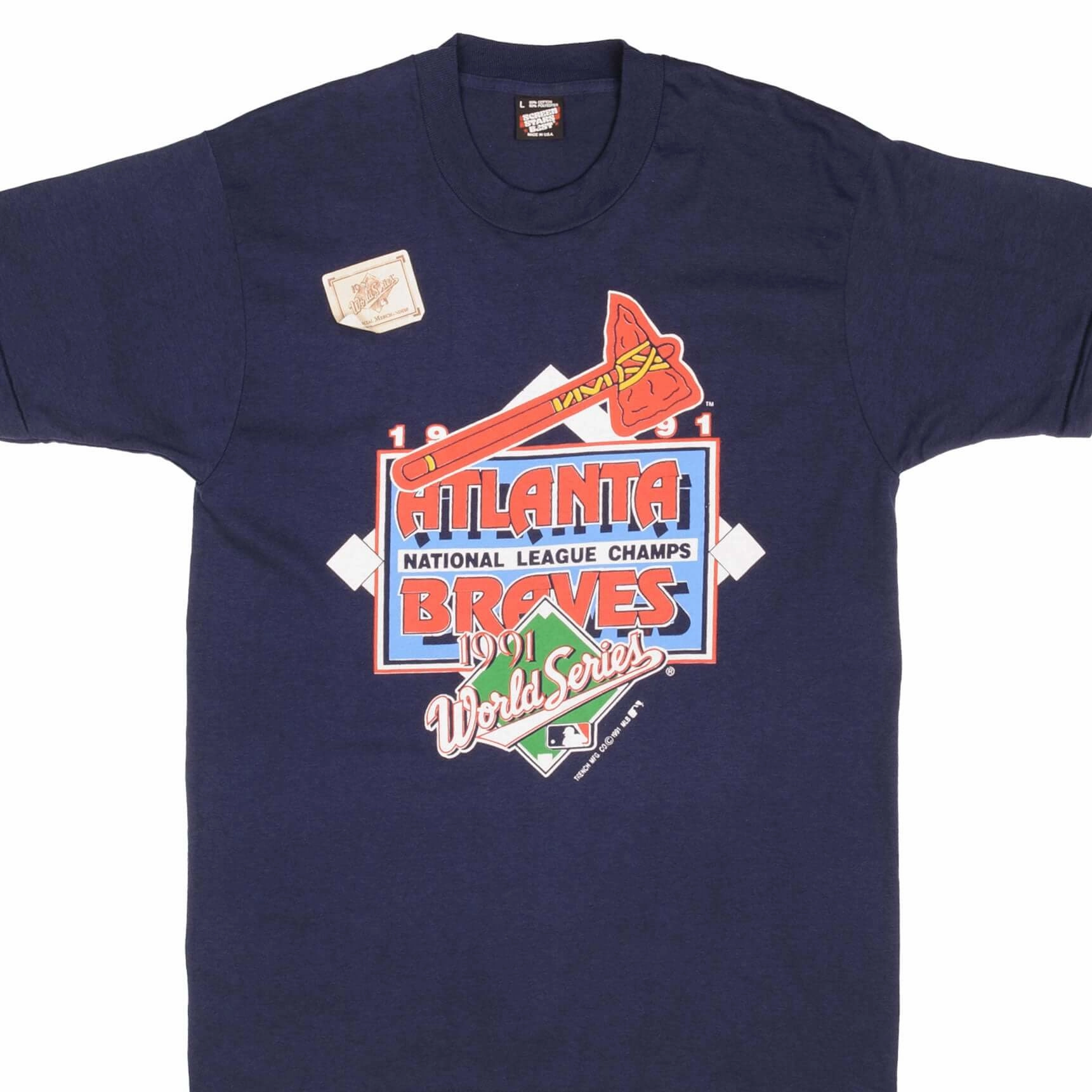 VINTAGE MLB ATLANTA BRAVES CHAMPIONS 1991 TEE SHIRT MEDIUM MADE USA DEADSTOCK