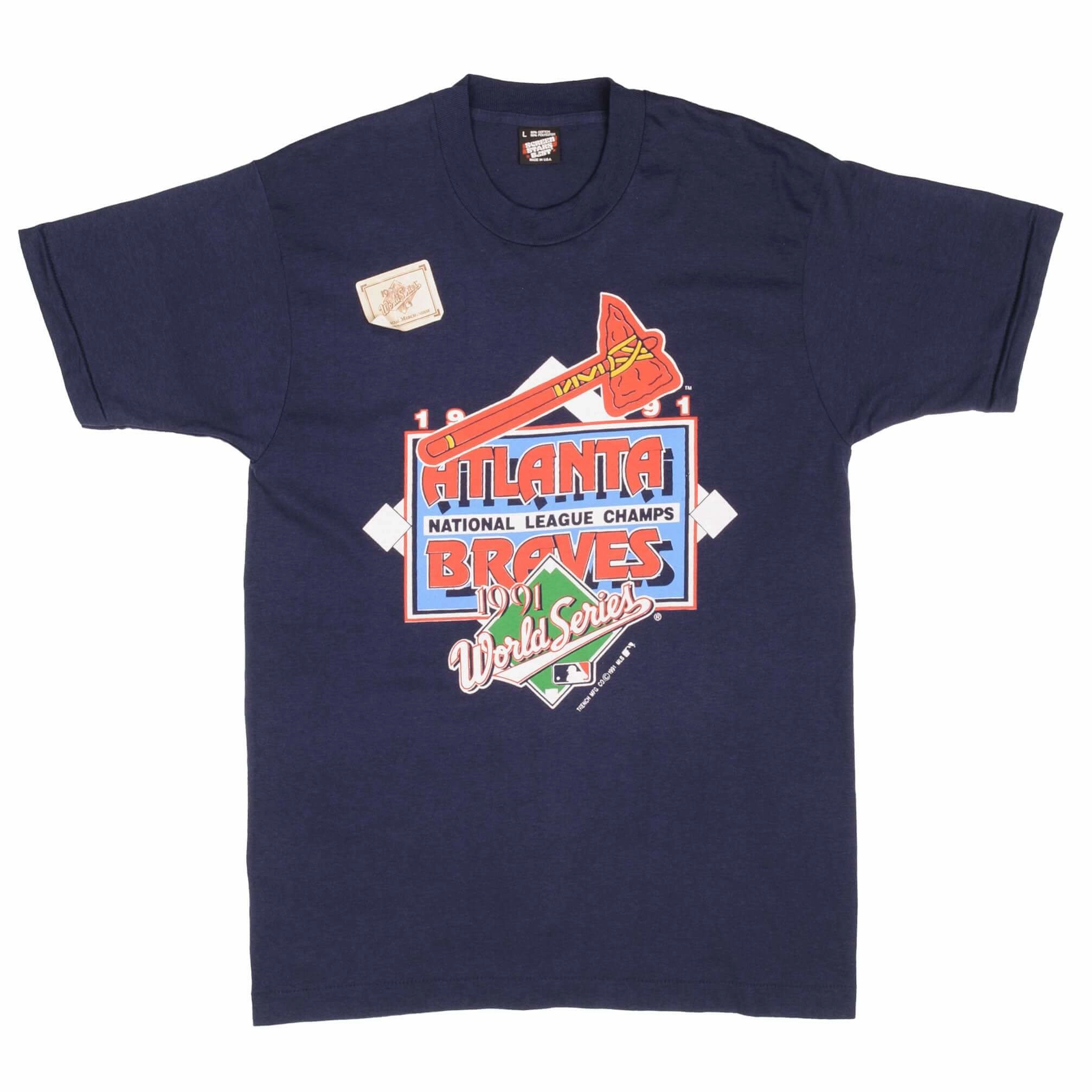 VINTAGE MLB ATLANTA BRAVES CHAMPIONS 1991 TEE SHIRT MEDIUM MADE USA DEADSTOCK