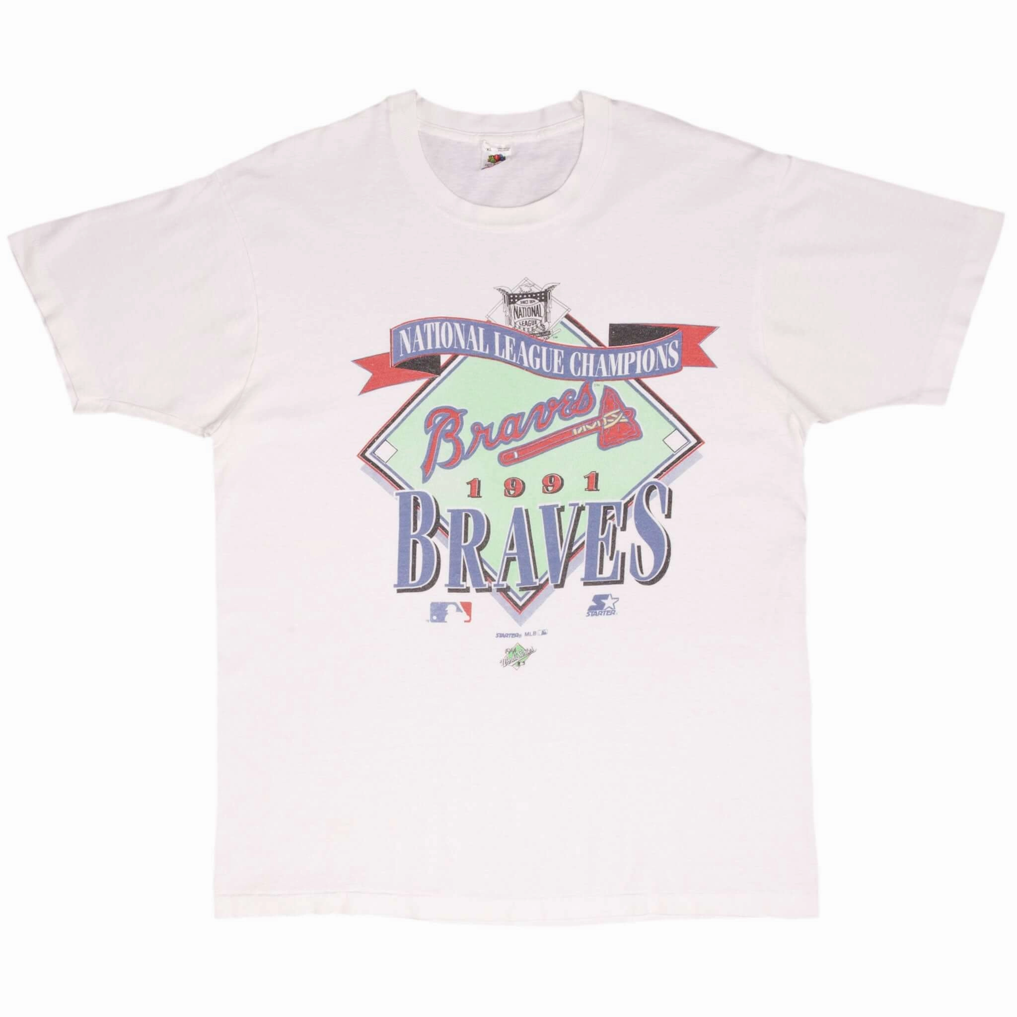VINTAGE MLB ATLANTA BRAVES CHAMPIONS 1991 TEE SHIRT SIZE LARGE MADE IN USA