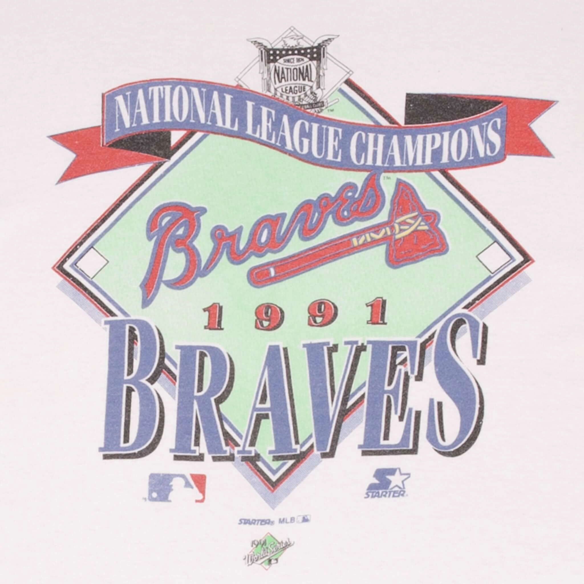 VINTAGE MLB ATLANTA BRAVES CHAMPIONS 1991 TEE SHIRT SIZE LARGE MADE IN USA