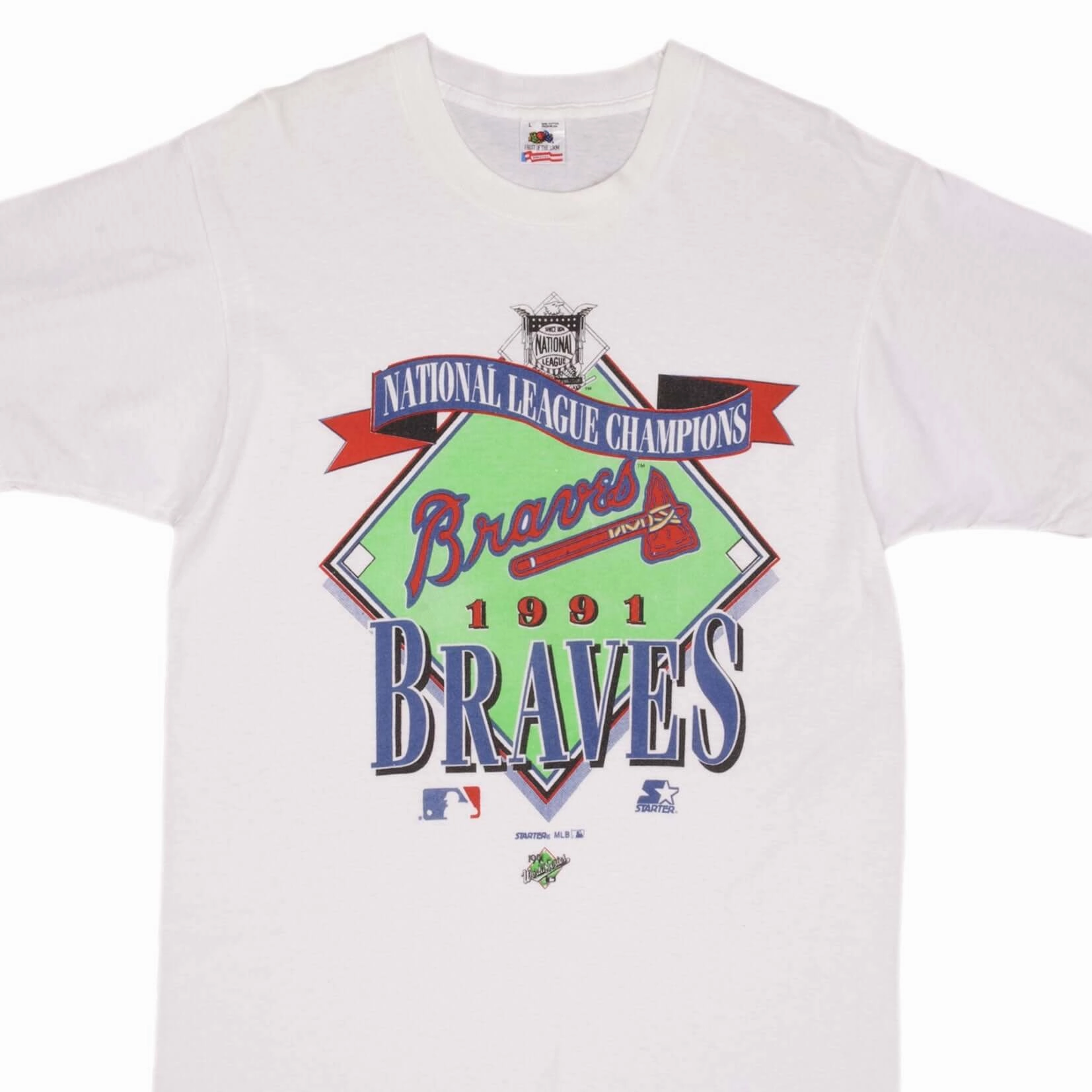VINTAGE MLB ATLANTA BRAVES CHAMPIONS 1991 TEE SHIRT SIZE MEDIUM MADE IN USA