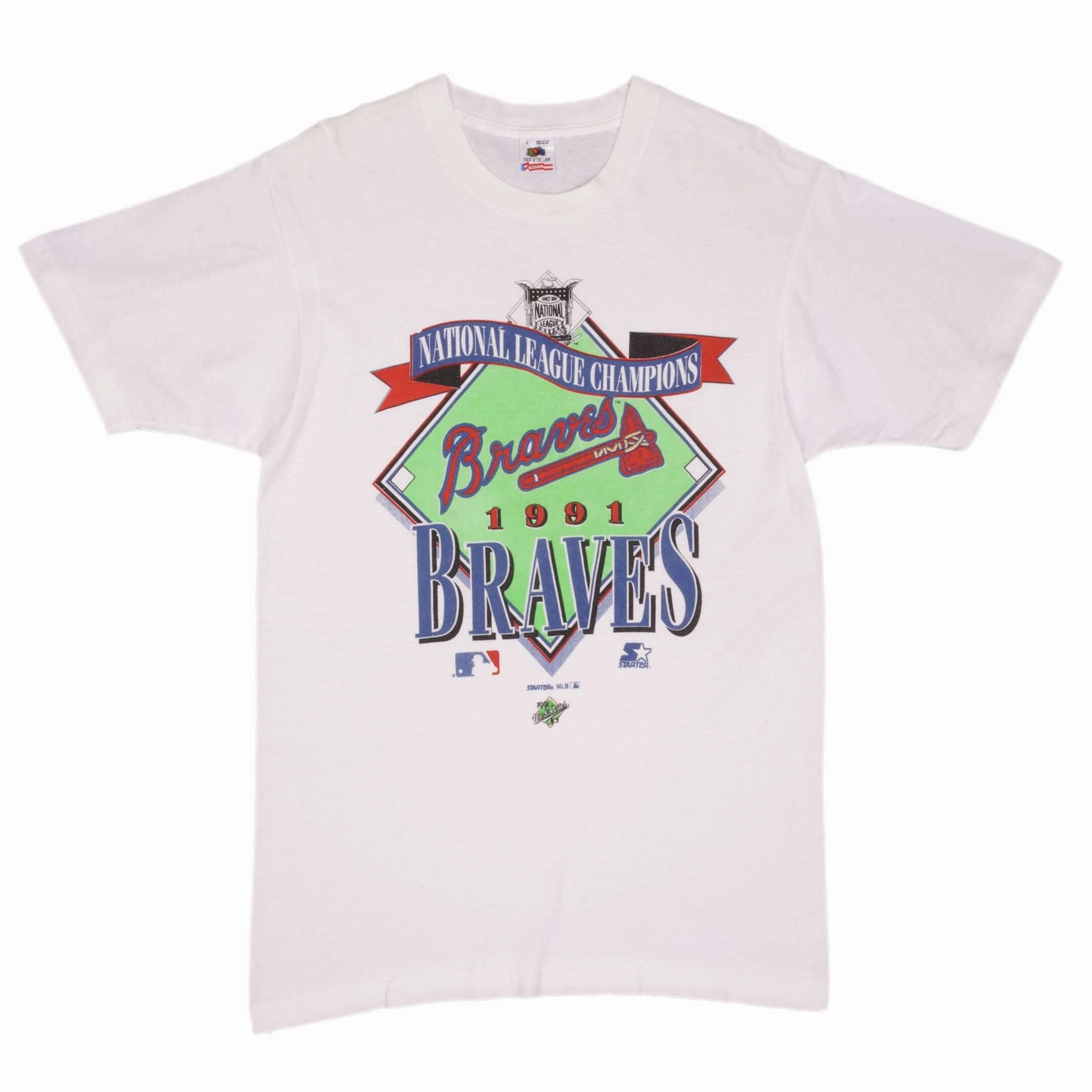 VINTAGE MLB ATLANTA BRAVES CHAMPIONS 1991 TEE SHIRT SIZE MEDIUM MADE IN USA