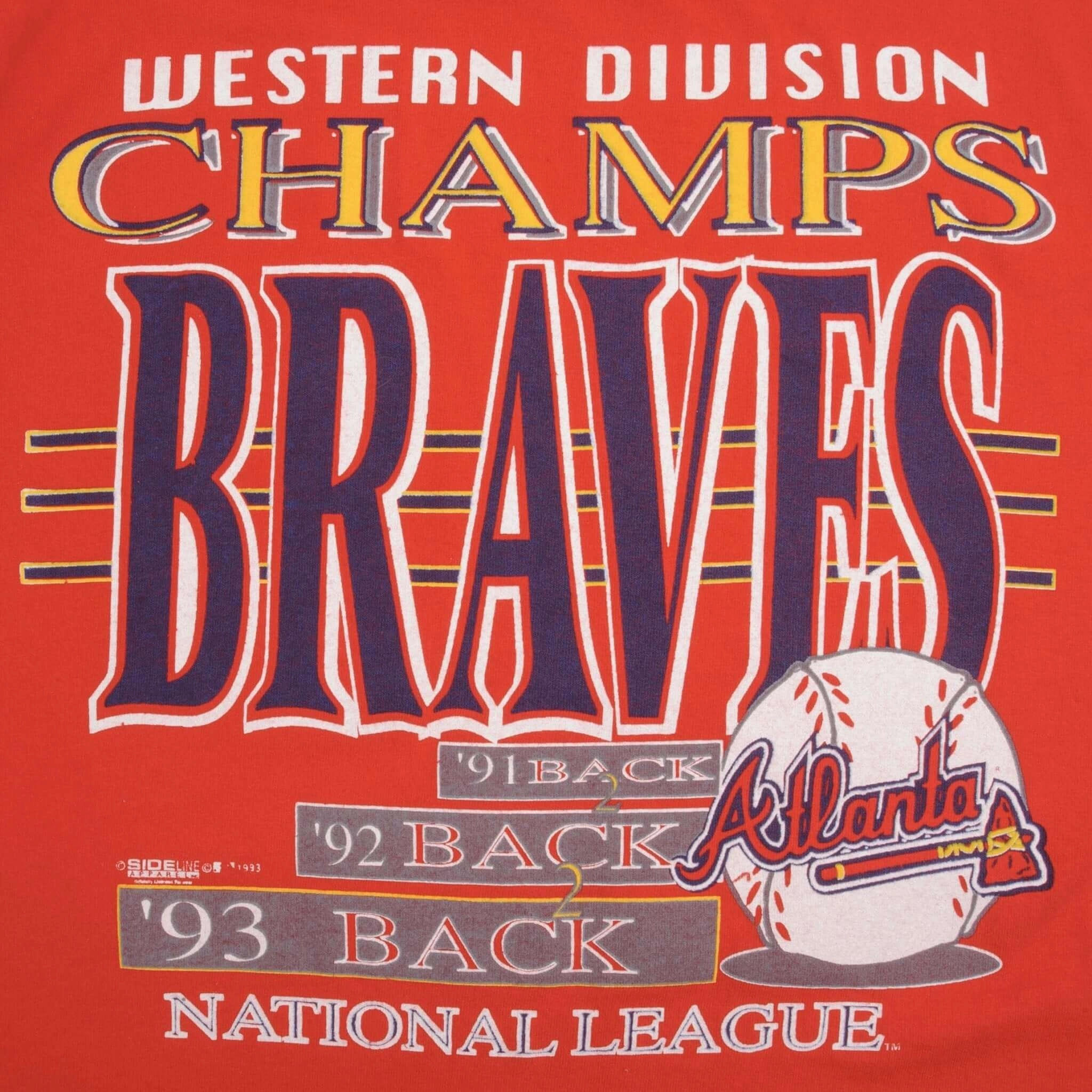 VINTAGE MLB ATLANTA BRAVES CHAMPS 1993 TEE SHIRT SIZE LARGE MADE IN USA