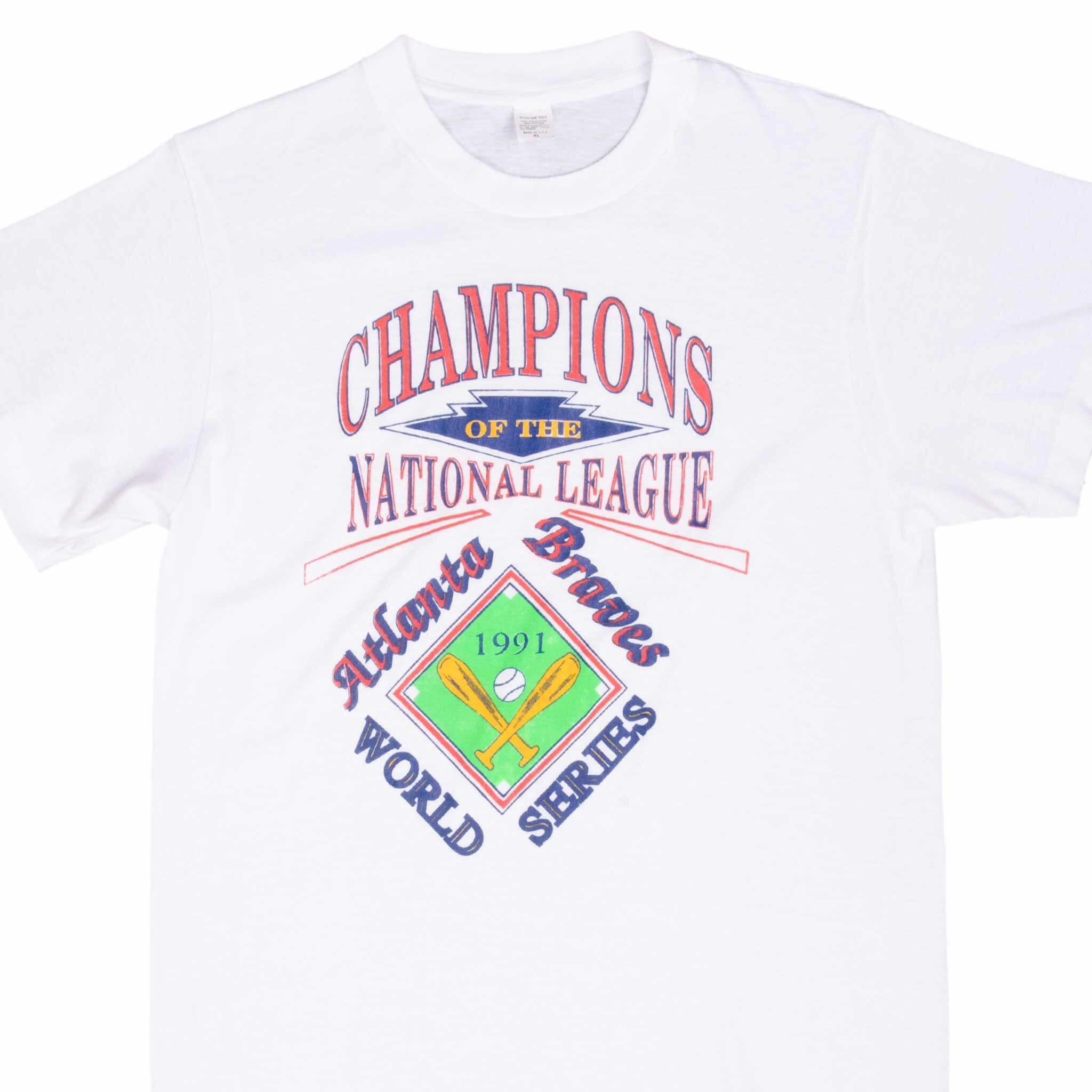 VINTAGE MLB ATLANTA BRAVES NATIONAL LEAGUE 1991 CHAMPS TEE SHIRT MEDIUM MADE USA