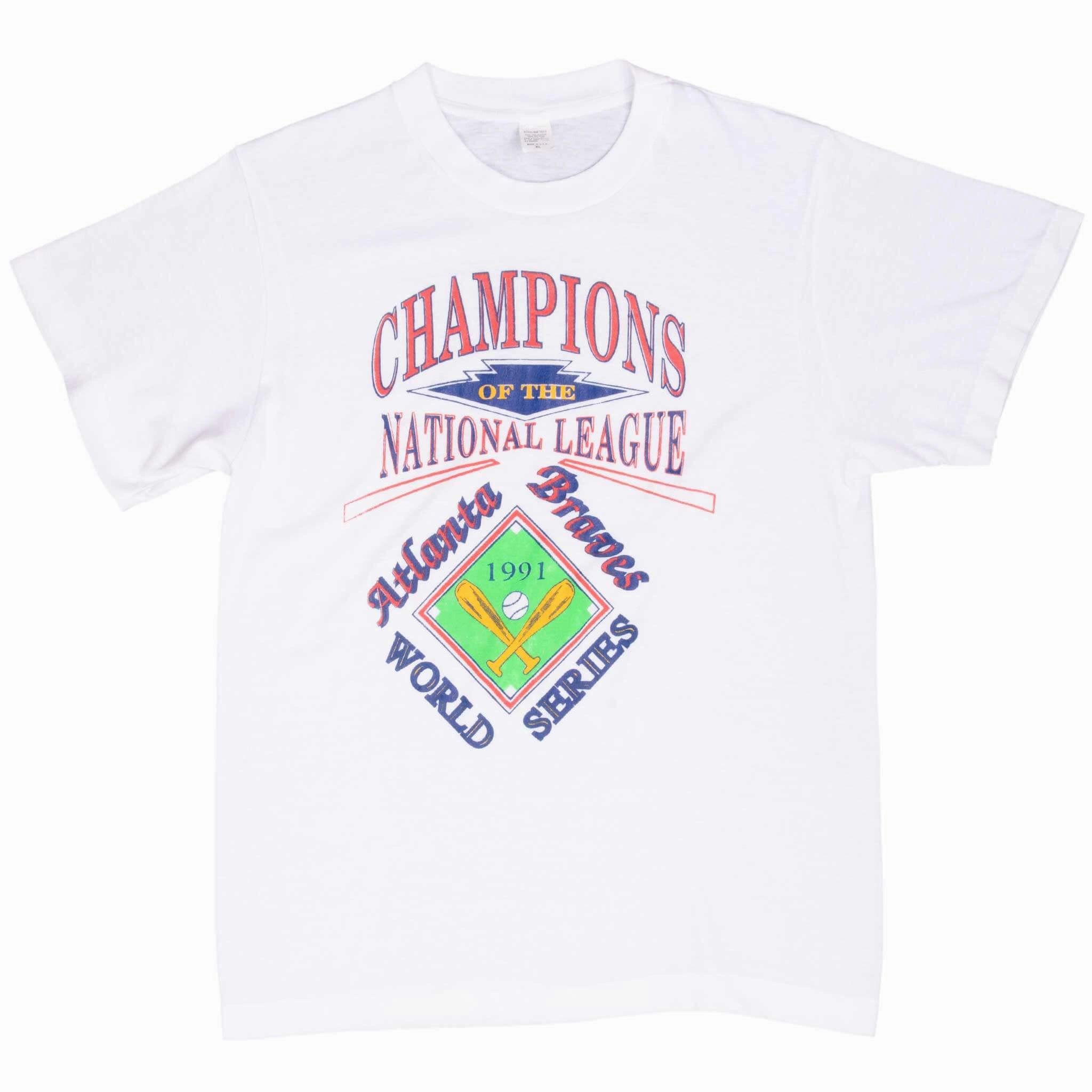 VINTAGE MLB ATLANTA BRAVES NATIONAL LEAGUE 1991 CHAMPS TEE SHIRT MEDIUM MADE USA