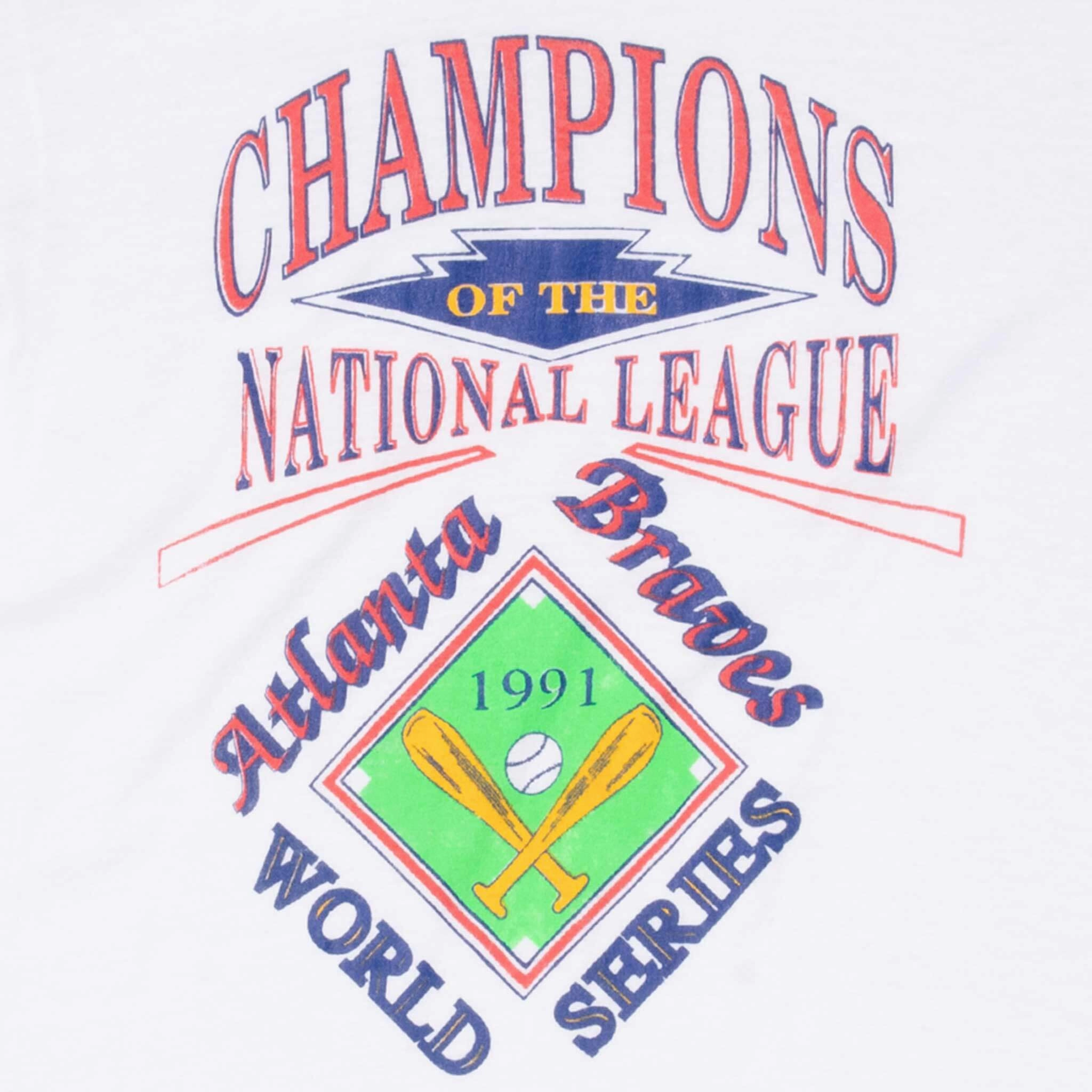 VINTAGE MLB ATLANTA BRAVES NATIONAL LEAGUE 1991 CHAMPS TEE SHIRT MEDIUM MADE USA