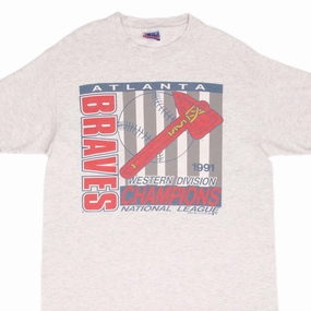 VINTAGE MLB ATLANTA BRAVES WESTERN DIVISION CHAMPS 1991 TEE SHIRT LARGE MADE USA
