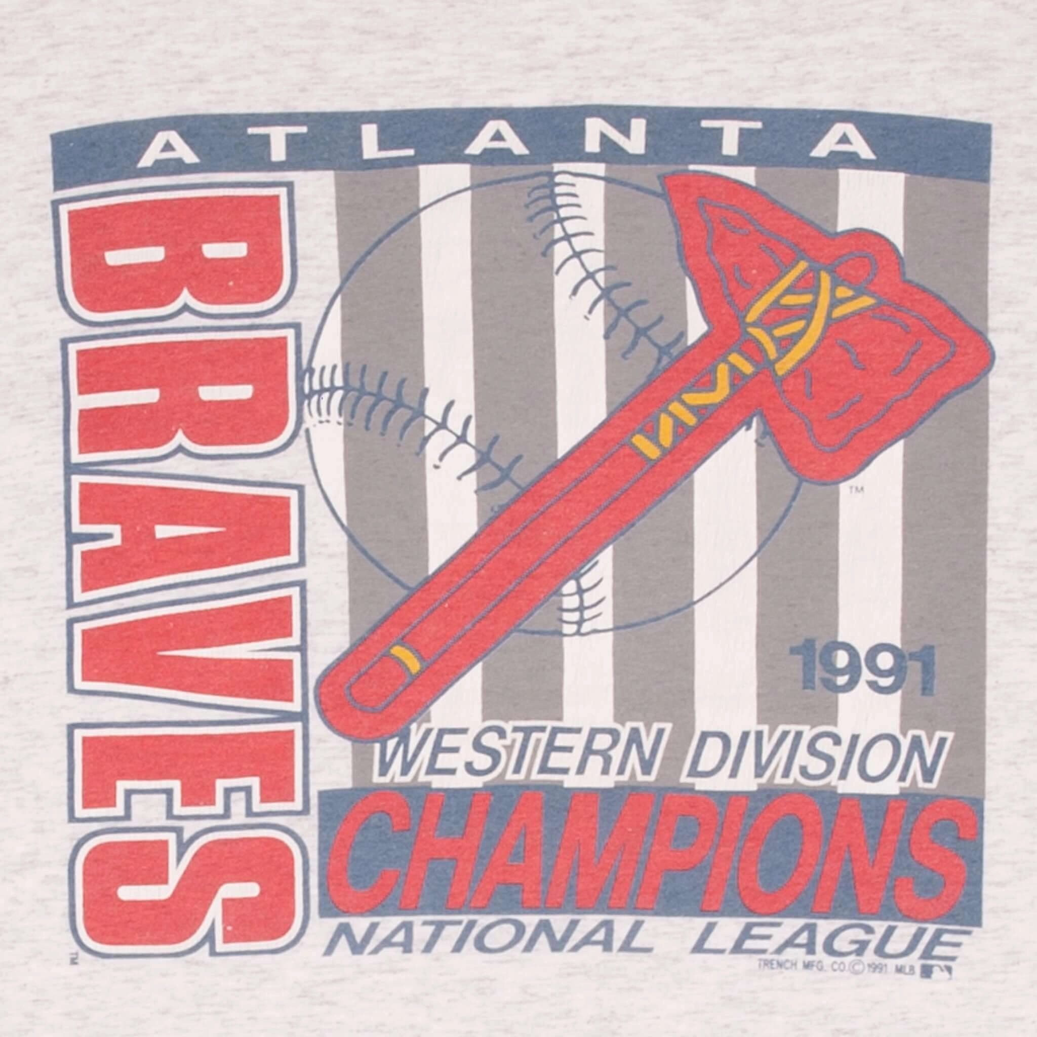 VINTAGE MLB ATLANTA BRAVES WESTERN DIVISION CHAMPS 1991 TEE SHIRT LARGE MADE USA