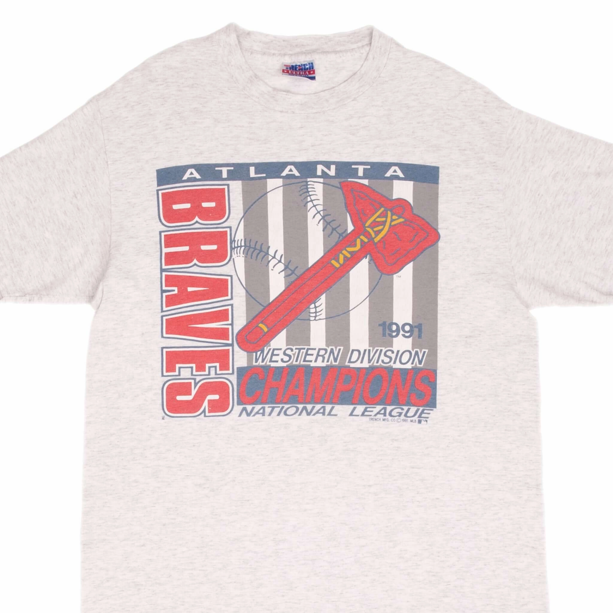 VINTAGE MLB ATLANTA BRAVES WESTERN DIVISION CHAMPS 1991 TEE SHIRT LARGE MADE USA