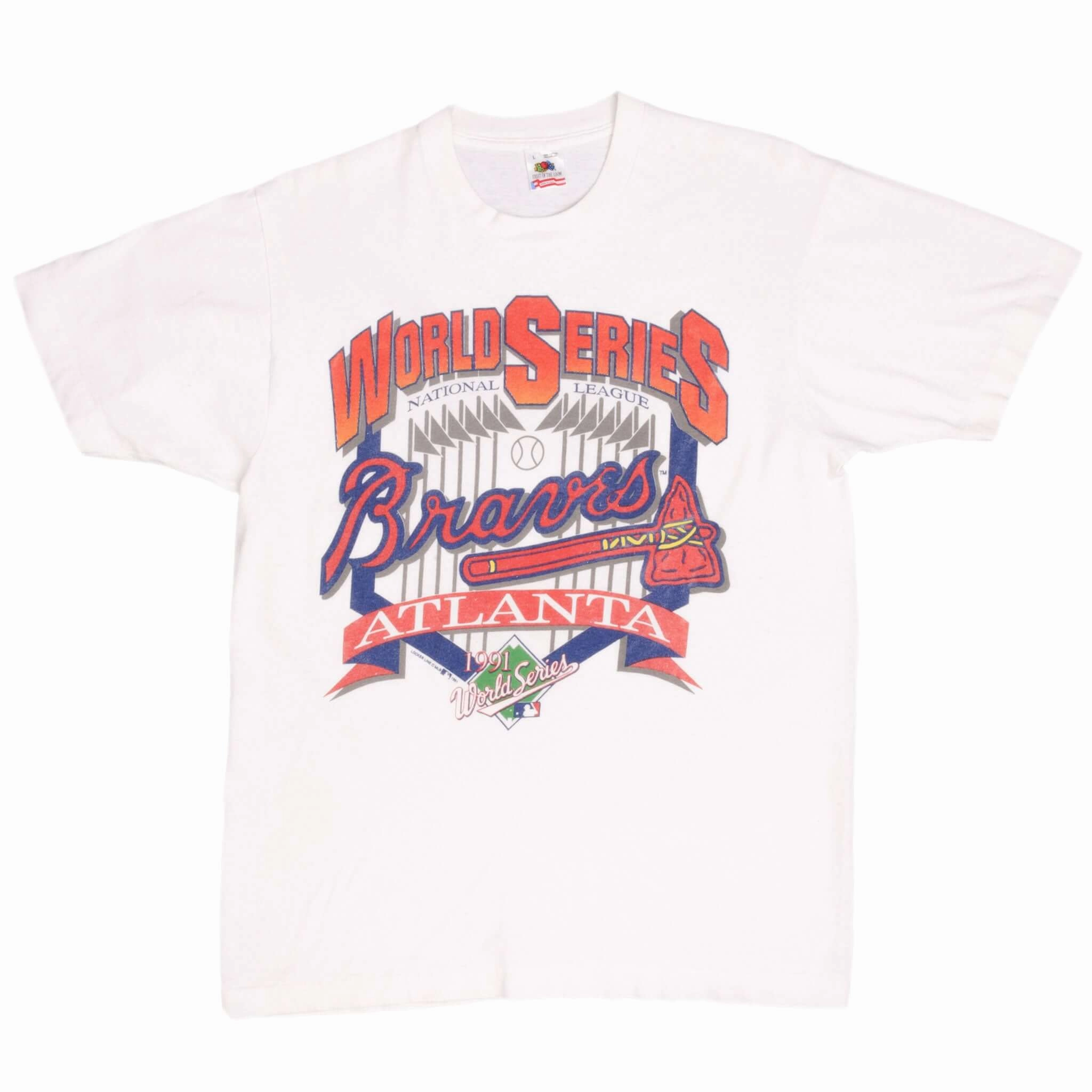 VINTAGE MLB ATLANTA BRAVES WORLD CHAMPIONS 1991 TEE SHIRT LARGE MADE IN USA