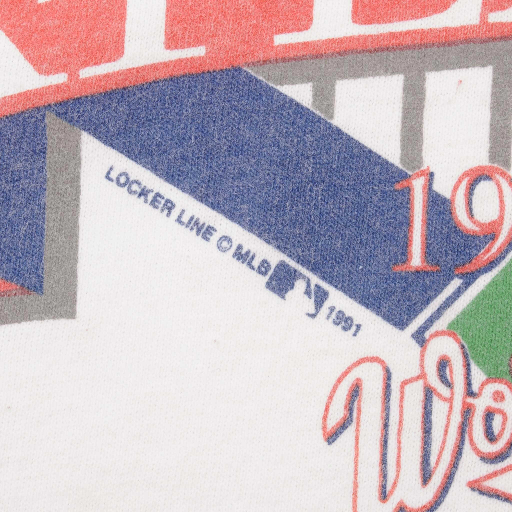 VINTAGE MLB ATLANTA BRAVES WORLD CHAMPIONS 1991 TEE SHIRT LARGE MADE IN USA