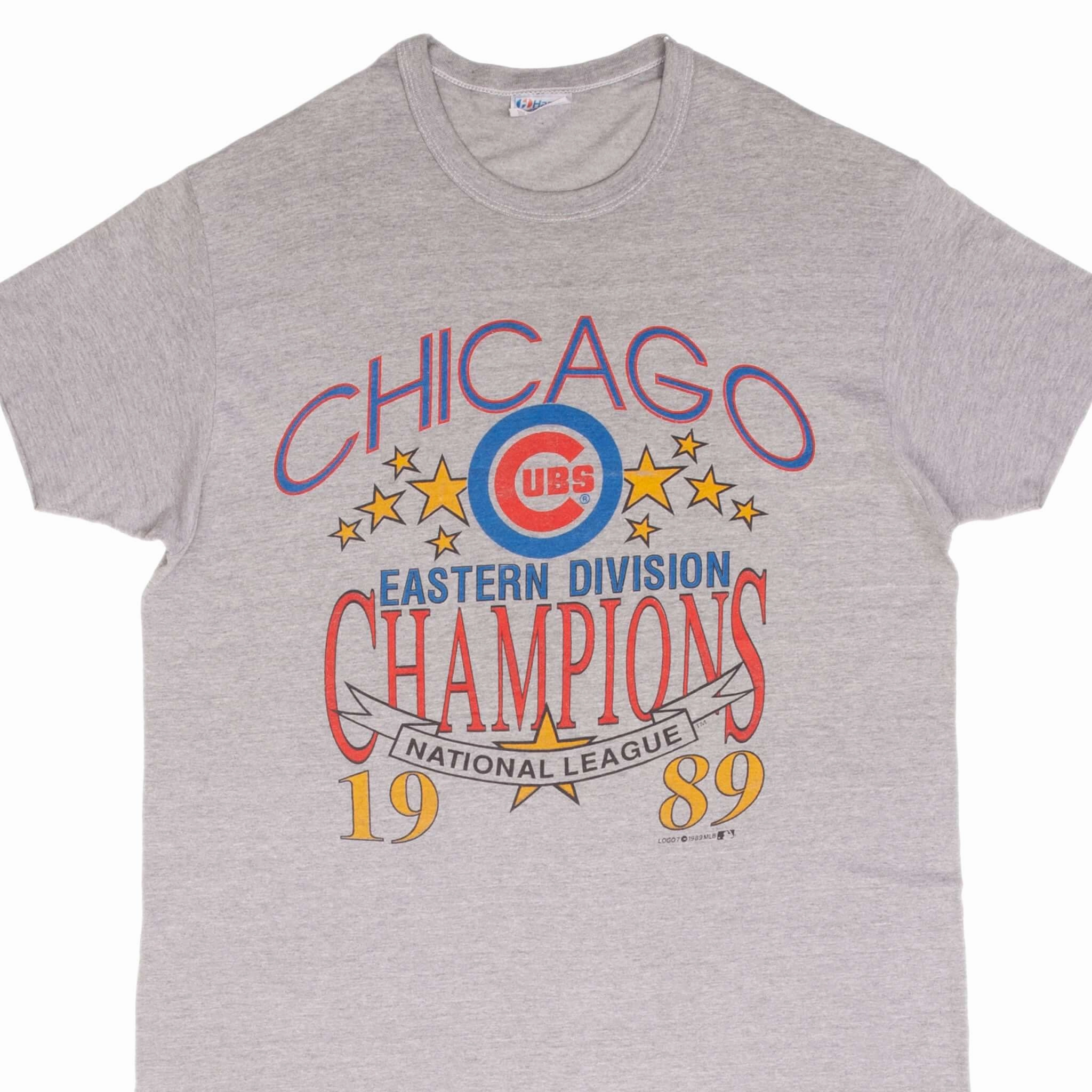 VINTAGE MLB CHICAGO CUBS EASTERN DIVISION CHAMPS 1989 TEE SHIRT LARGE MADE USA