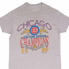 VINTAGE MLB CHICAGO CUBS EASTERN DIVISION CHAMPS 1989 TEE SHIRT LARGE MADE USA