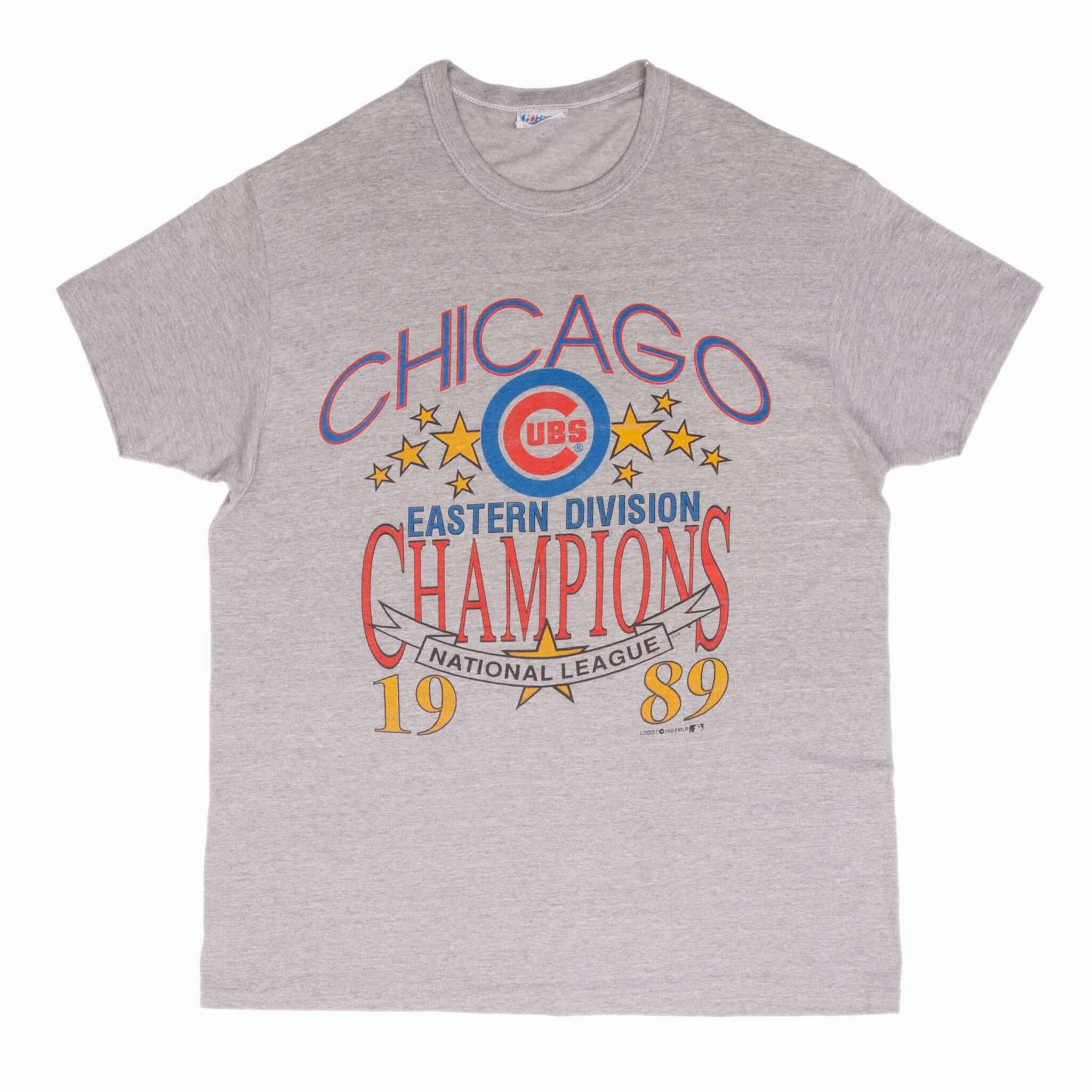 VINTAGE MLB CHICAGO CUBS EASTERN DIVISION CHAMPS 1989 TEE SHIRT LARGE MADE USA