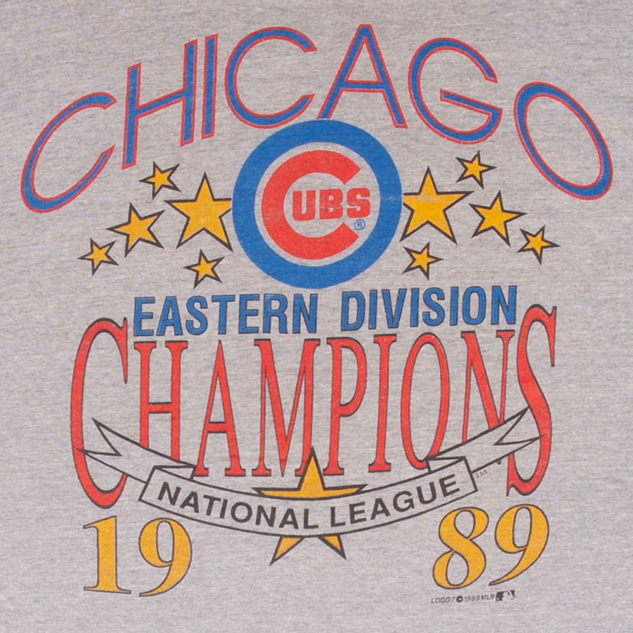 VINTAGE MLB CHICAGO CUBS EASTERN DIVISION CHAMPS 1989 TEE SHIRT LARGE MADE USA