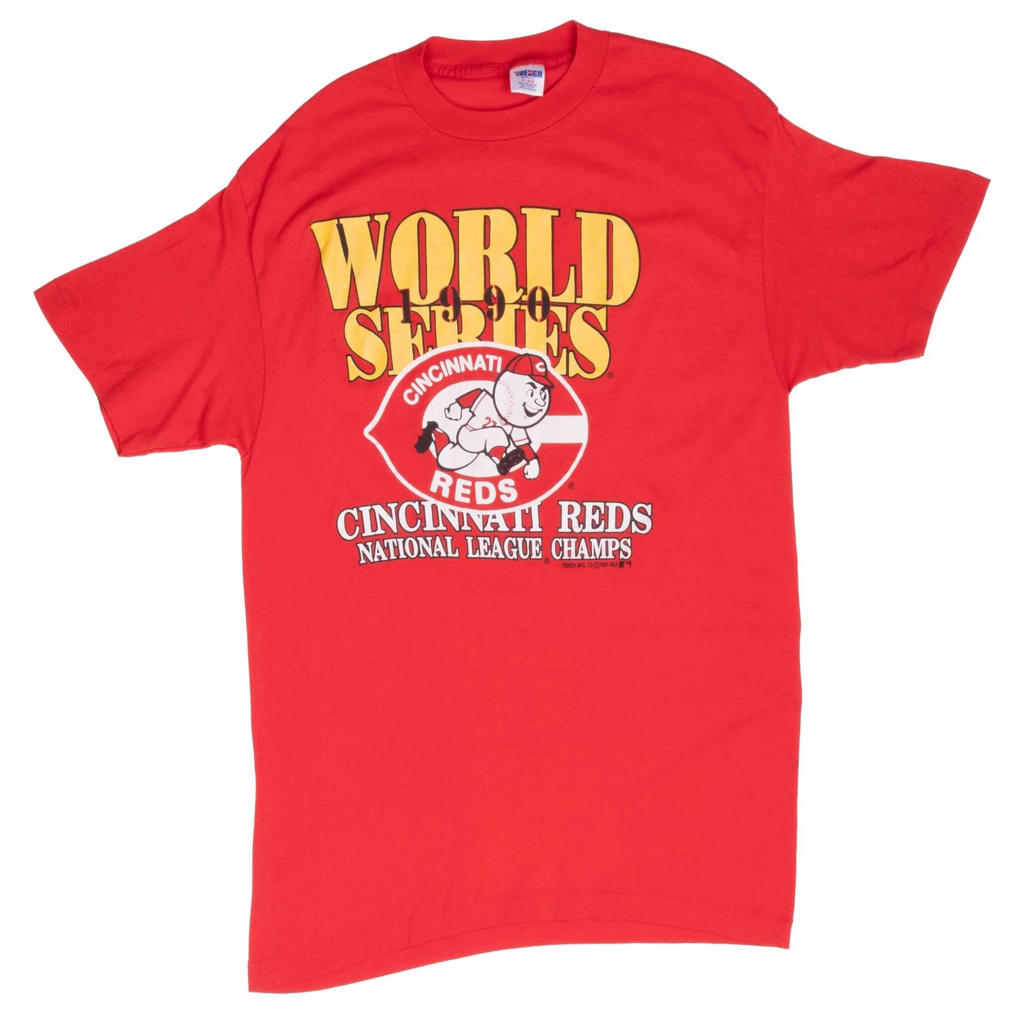 VINTAGE MLB CINCINNATI REDS WORLD CHAMPIONS TEE SHIRT 1990 MEDIUM MADE IN USA