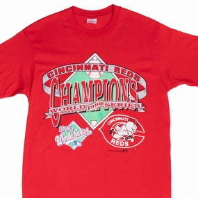 VINTAGE MLB CINCINNATI REDS WORLD CHAMPIONS TEE SHIRT 1990 MEDIUM MADE IN USA