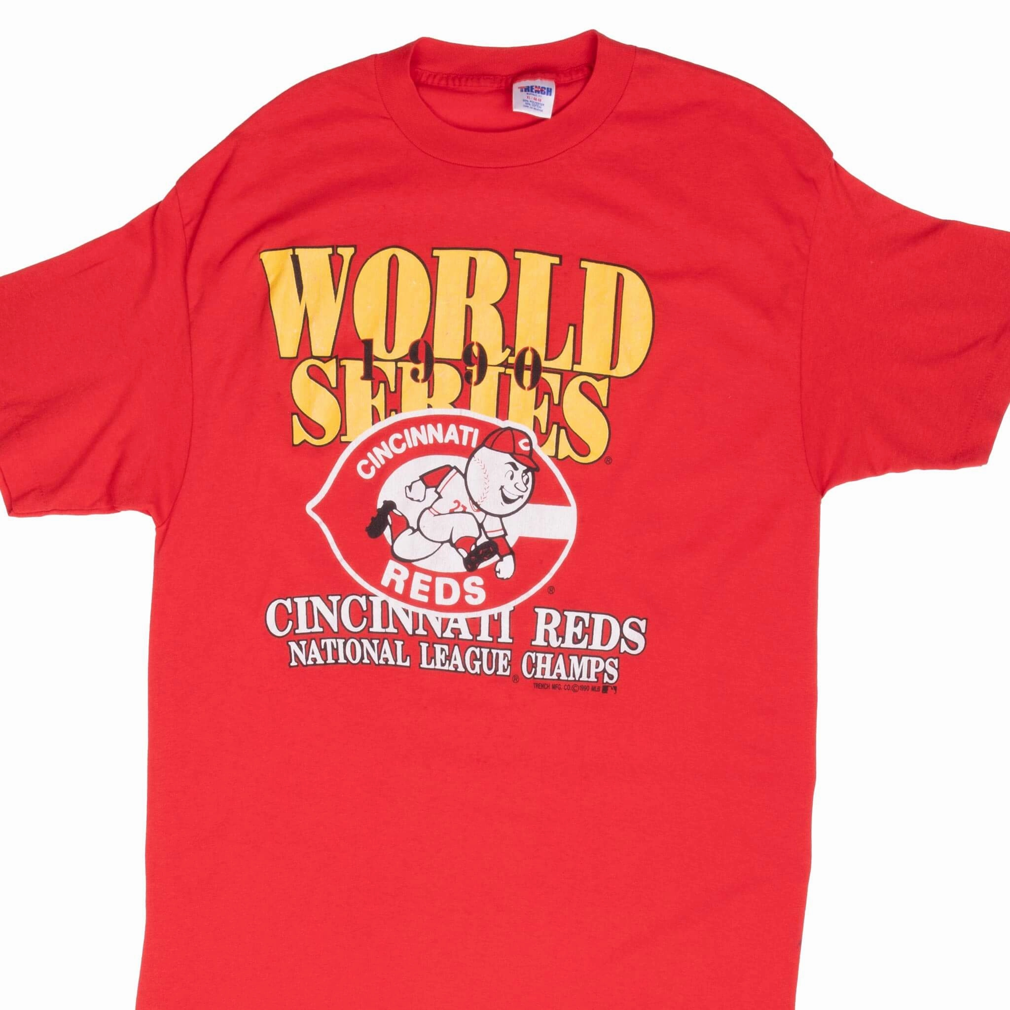 VINTAGE MLB CINCINNATI REDS WORLD CHAMPIONS TEE SHIRT 1990 MEDIUM MADE IN USA