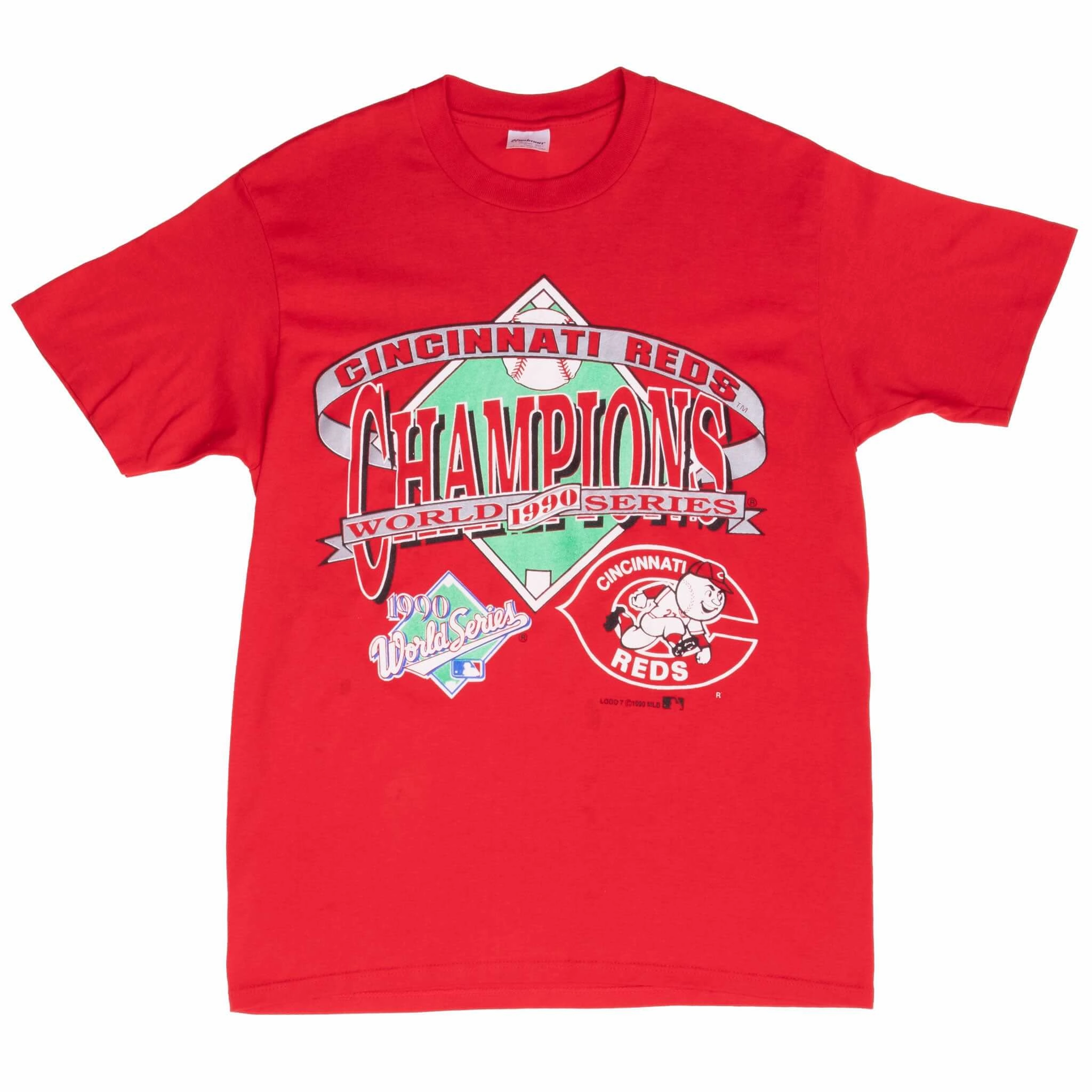 VINTAGE MLB CINCINNATI REDS WORLD CHAMPIONS TEE SHIRT 1990 MEDIUM MADE IN USA