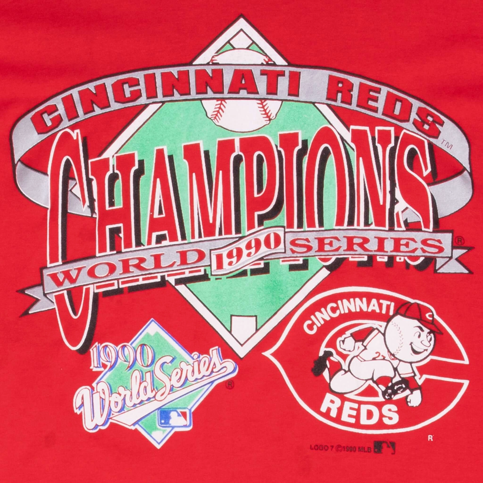VINTAGE MLB CINCINNATI REDS WORLD CHAMPIONS TEE SHIRT 1990 MEDIUM MADE IN USA