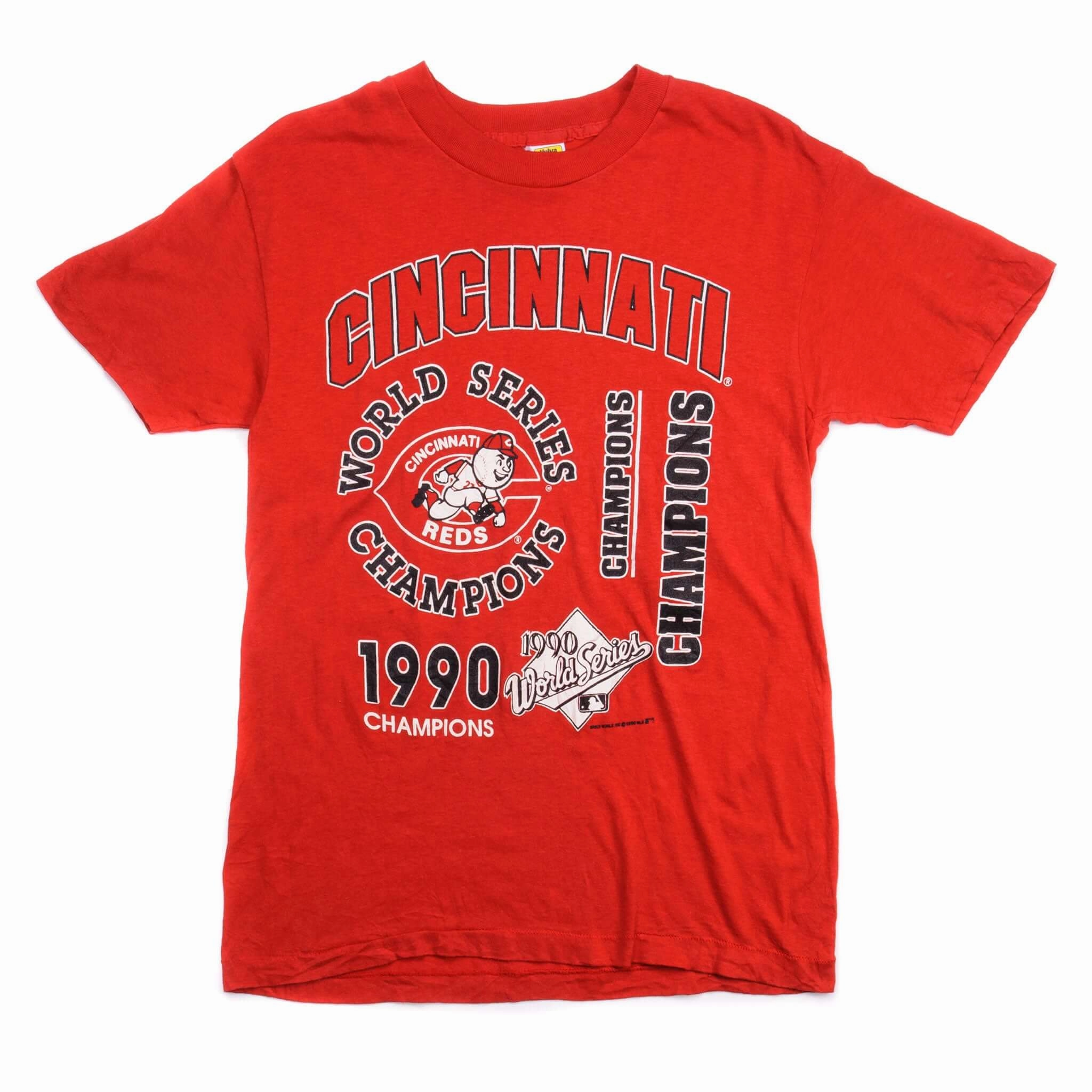 VINTAGE MLB CINCINNATI REDS WORLD CHAMPIONS TEE SHIRT 1990 SMALL MADE IN USA