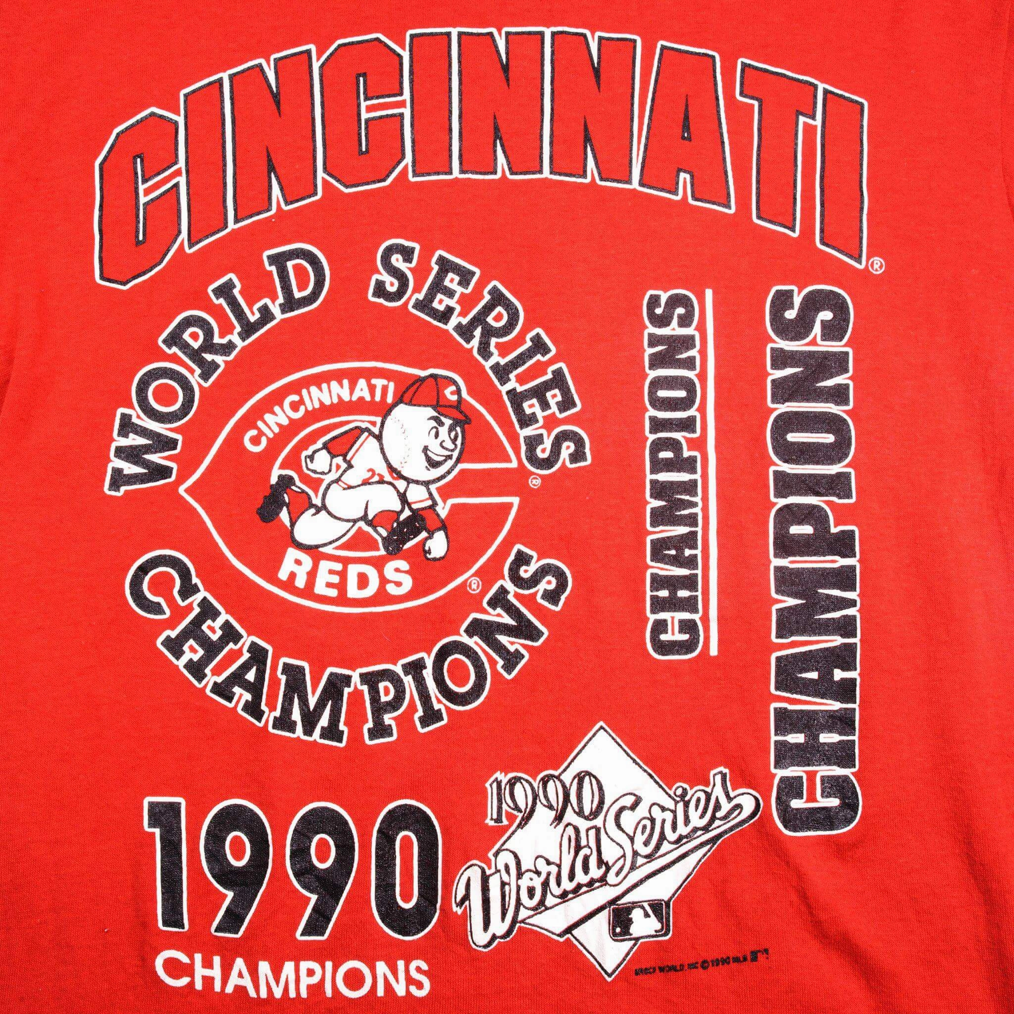 VINTAGE MLB CINCINNATI REDS WORLD CHAMPIONS TEE SHIRT 1990 SMALL MADE IN USA