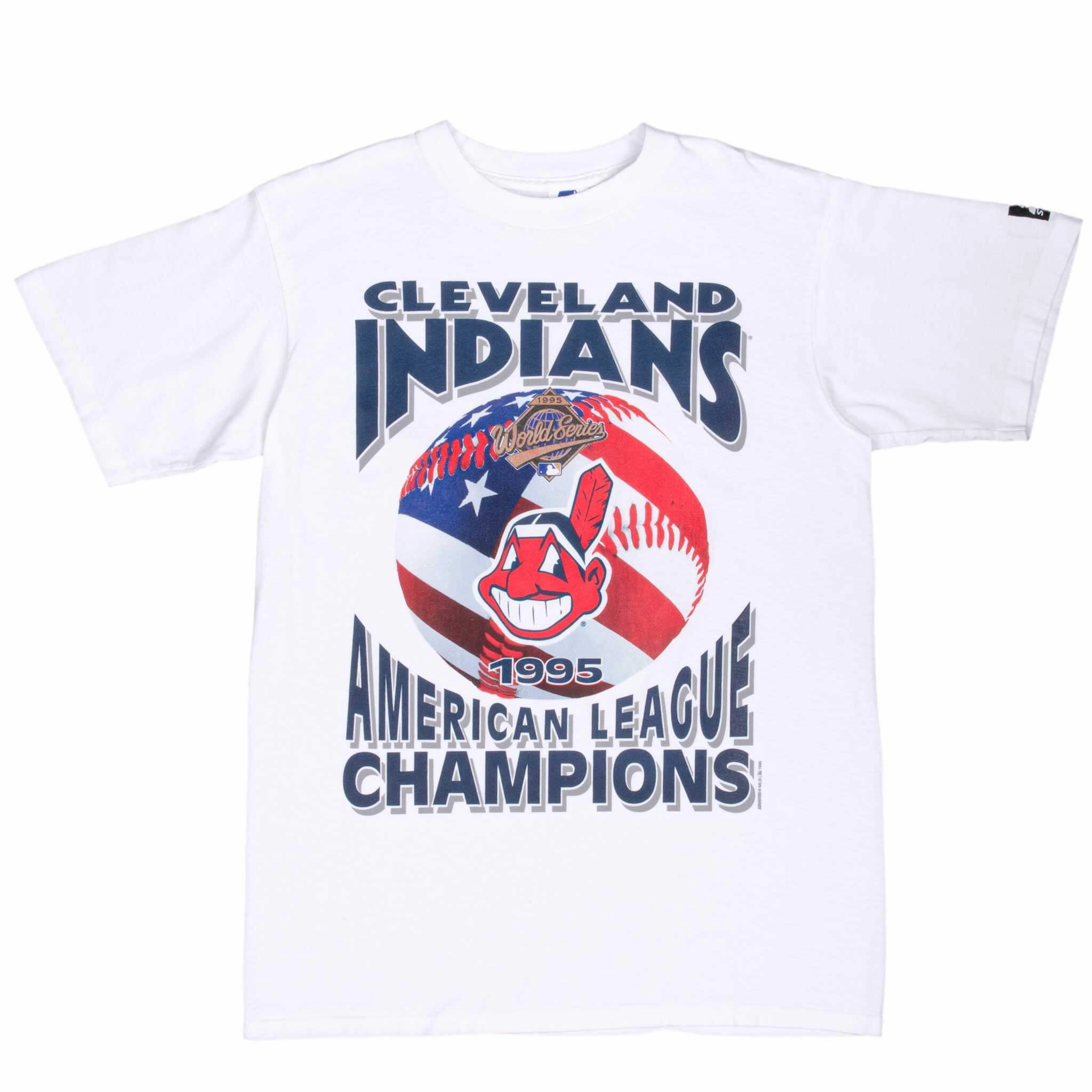 VINTAGE MLB CLEVELAND INDIANS AMERICAN CHAMPIONS 1995 TEE SHIRT MEDIUM