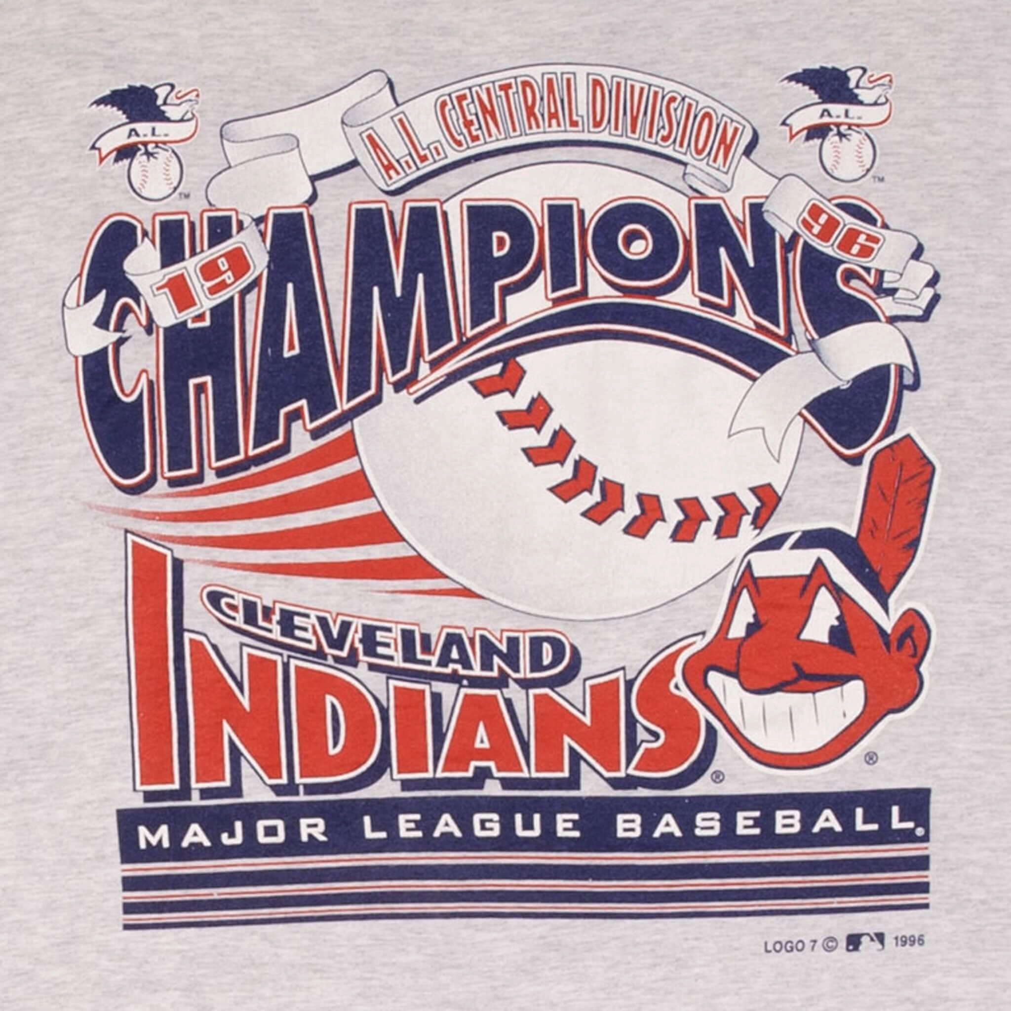 VINTAGE MLB CLEVELAND INDIANS CENTRAL DIVISION CHAMPIONS 1996 TEE SHIRT SIZE XL
