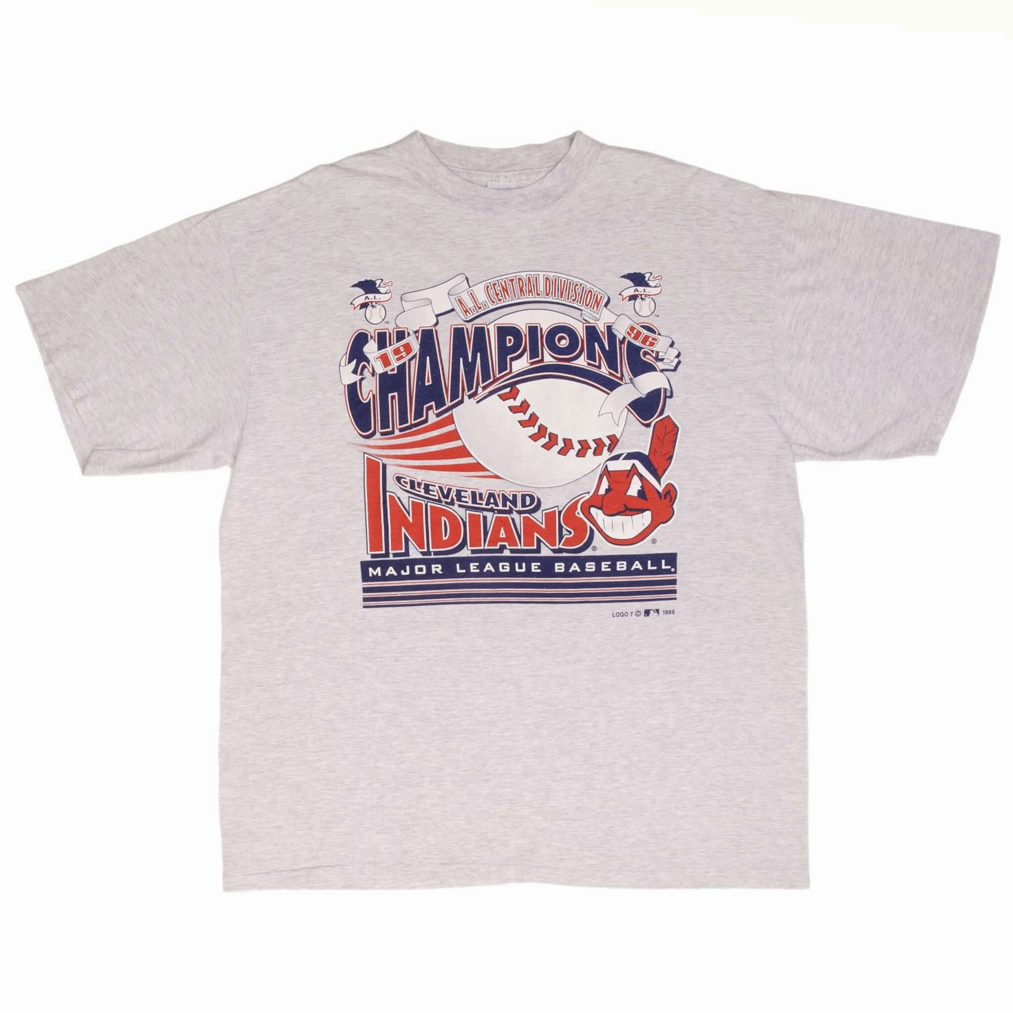 VINTAGE MLB CLEVELAND INDIANS CENTRAL DIVISION CHAMPIONS 1996 TEE SHIRT SIZE XL