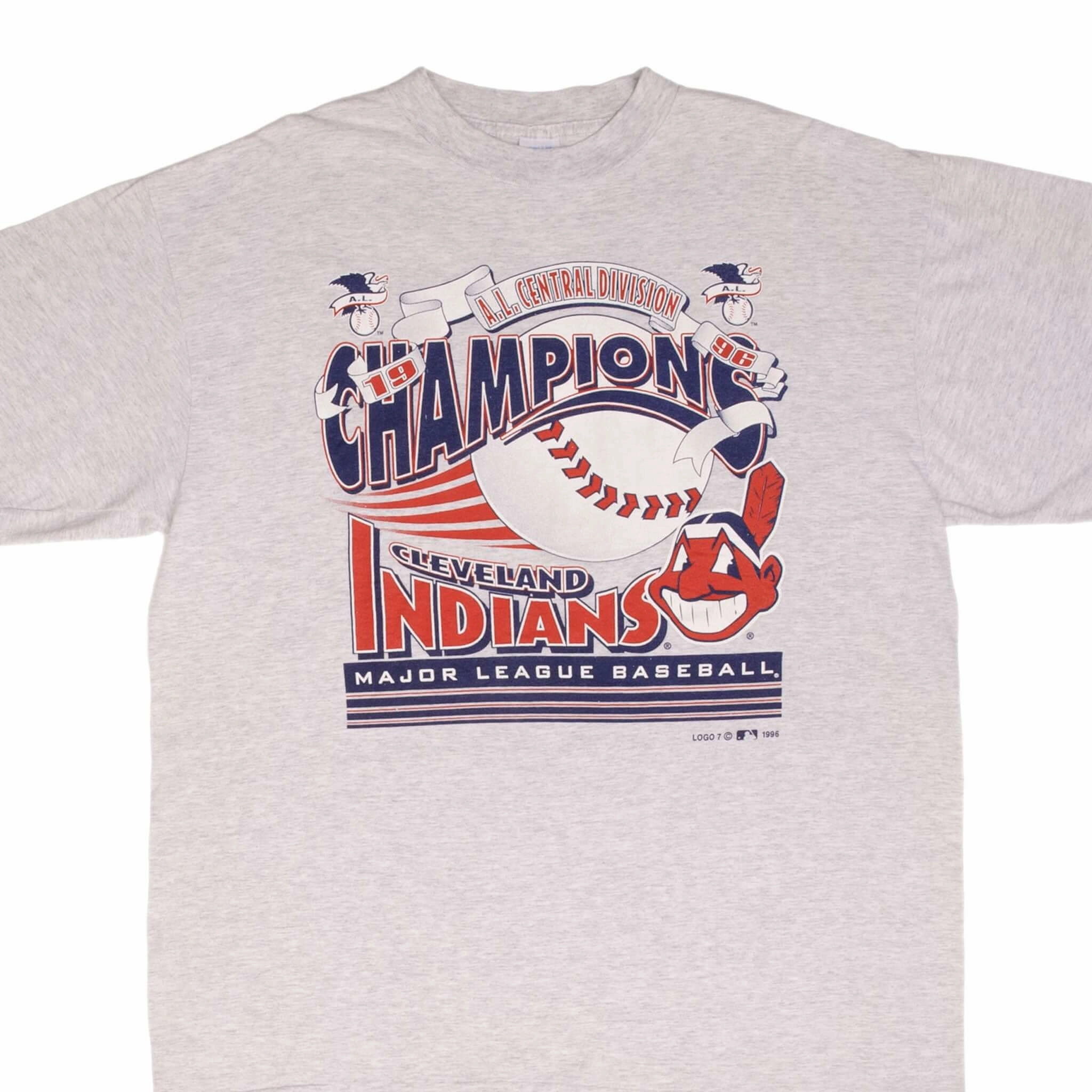 VINTAGE MLB CLEVELAND INDIANS CENTRAL DIVISION CHAMPIONS 1996 TEE SHIRT SIZE XL