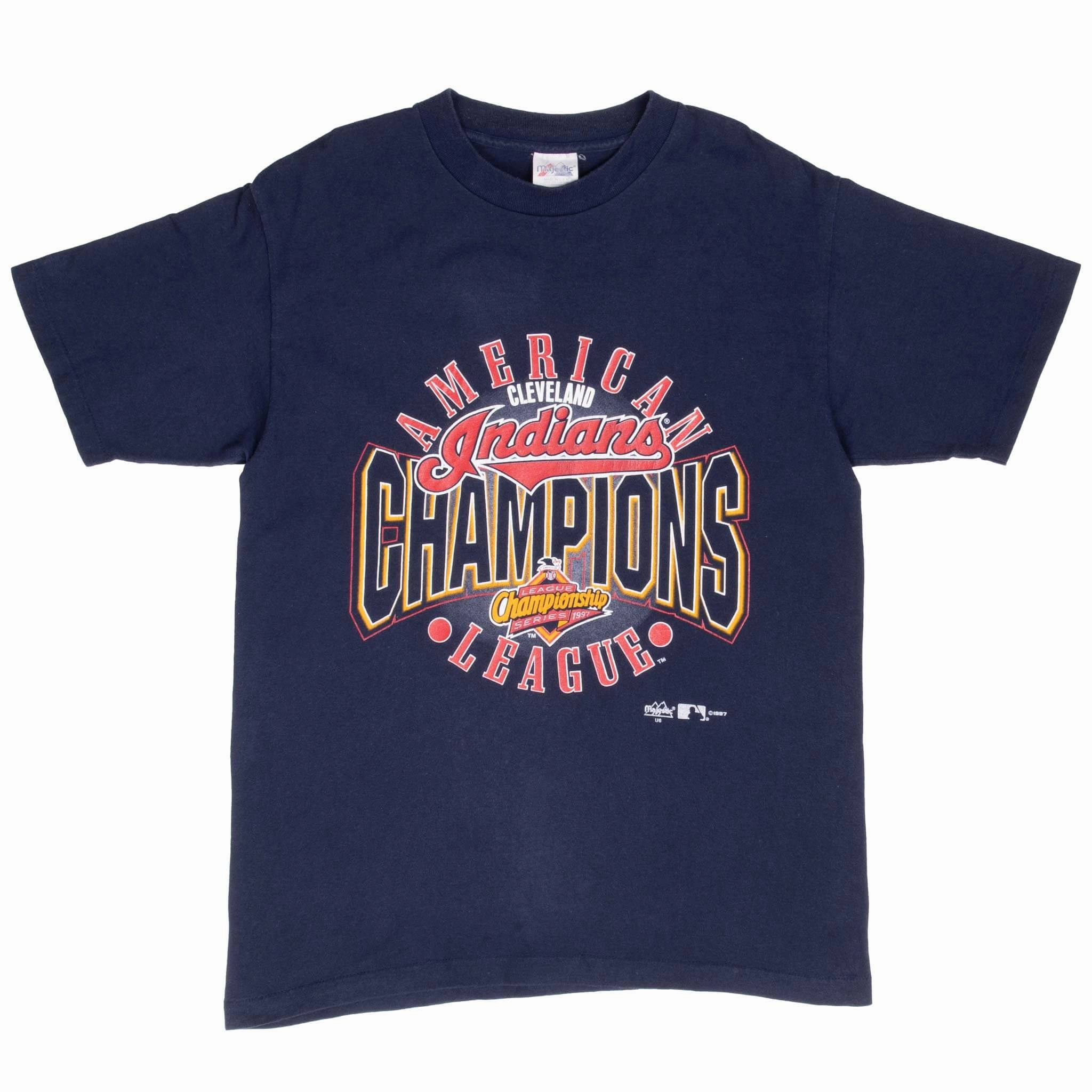 VINTAGE MLB CLEVELAND INDIANS CHAMPIONS 1997 TEE SHIRT MEDIUM MADE IN USA