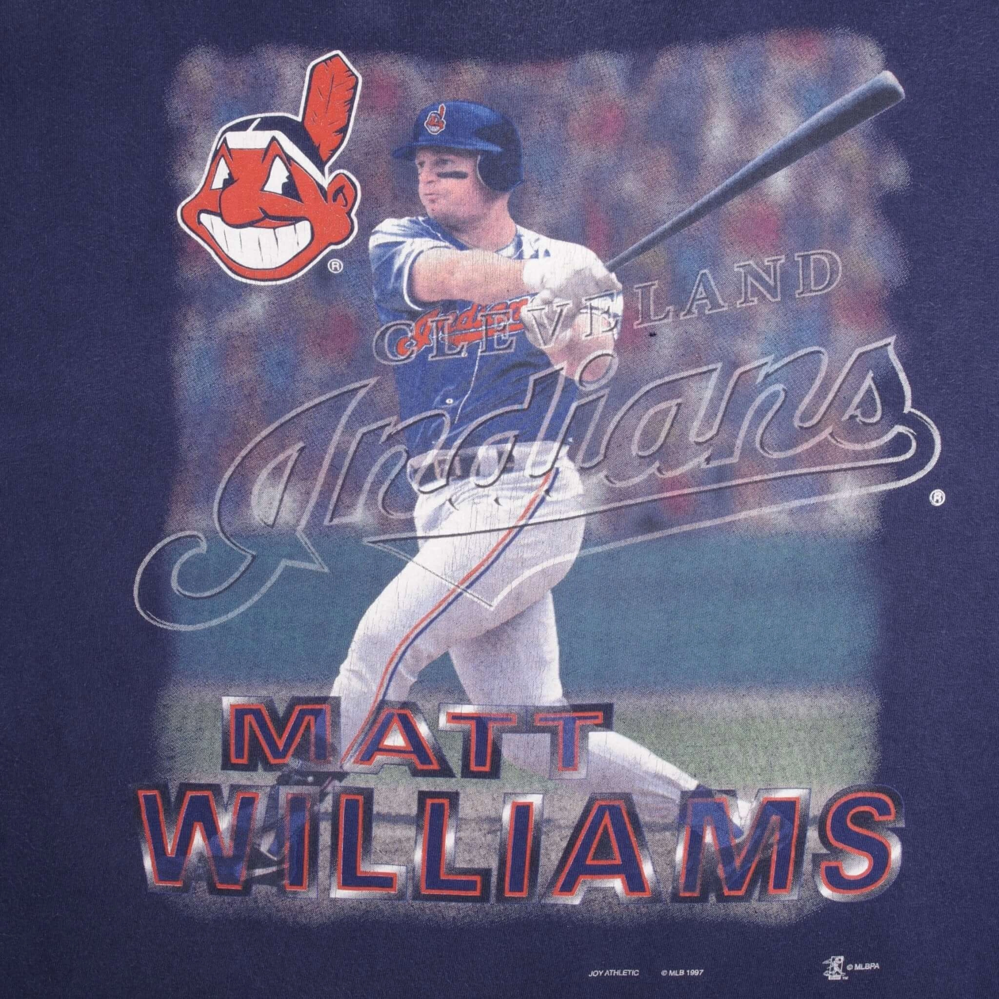 VINTAGE MLB CLEVELAND INDIANS MATT WILLIAMS 1997 TEE SHIRT SIZE 2XL MADE IN USA