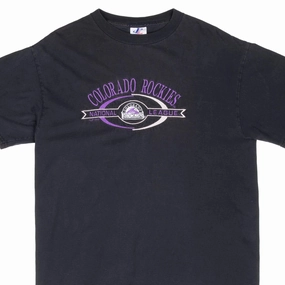 VINTAGE MLB COLORADO ROCKIES EMBROIDERED BLACK TEE SHIRT 2000 LARGE