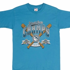 VINTAGE MLB FLORIDA MARLINS WORLD CHAMPIONS 1997 TEE SHIRT MEDIUM MADE IN USA